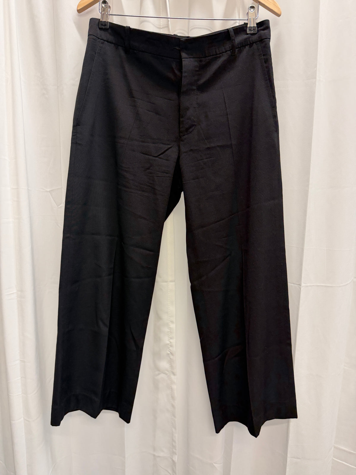 Ann Demeulemeester Black Virgin Wool Tailored Wide Trousers (S)