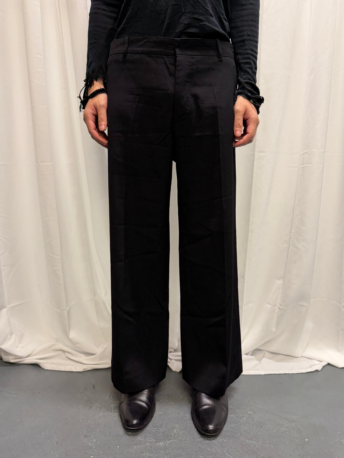 Ann Demeulemeester Black Virgin Wool Tailored Wide Trousers (S)