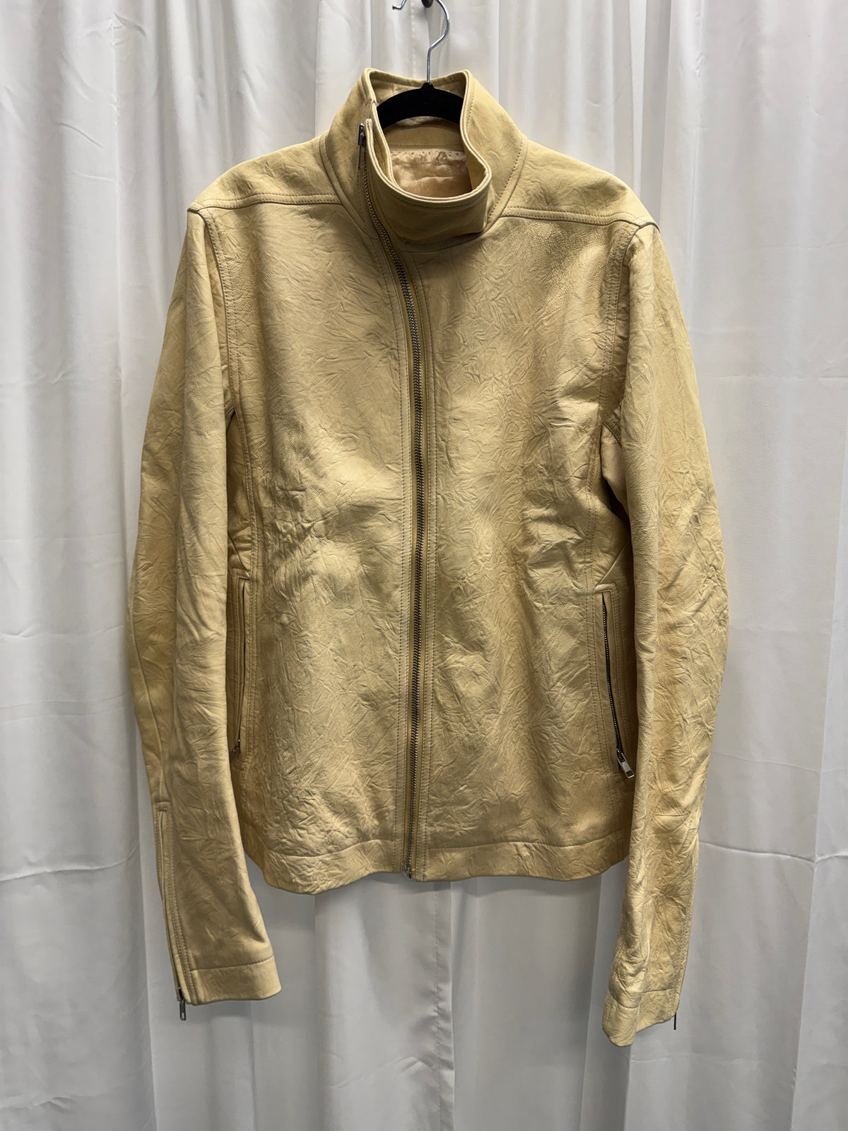 Rick Owens SS15 Faun Bone Lamb Leather Textured Mollino Jacket