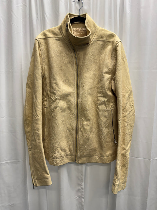 Rick Owens SS15 Faun Bone Lamb Leather Textured Mollino Jacket