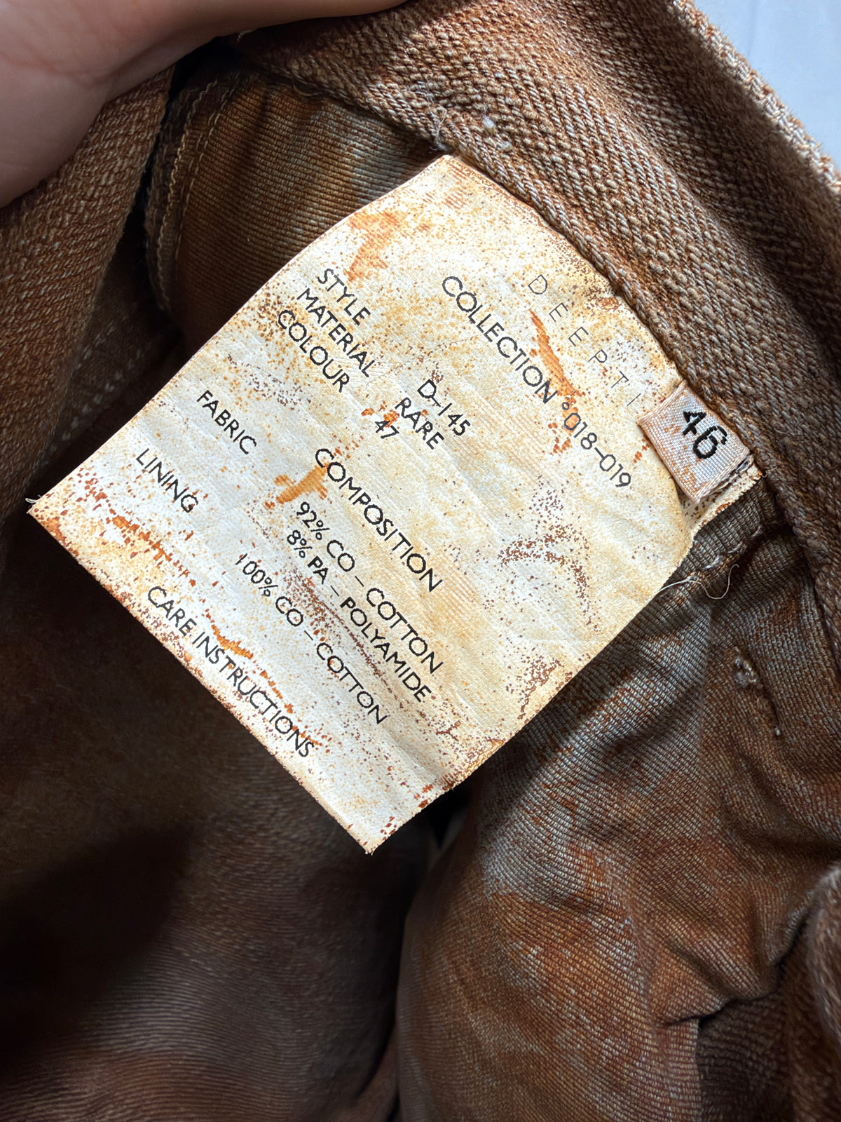DEEPTI 018-19 D145 Rust Stained Selvedge Denim Trouser