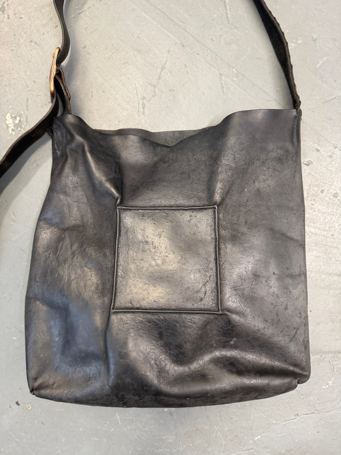 Kagari Yusuke Moulded Square Coated Leather Side Bag