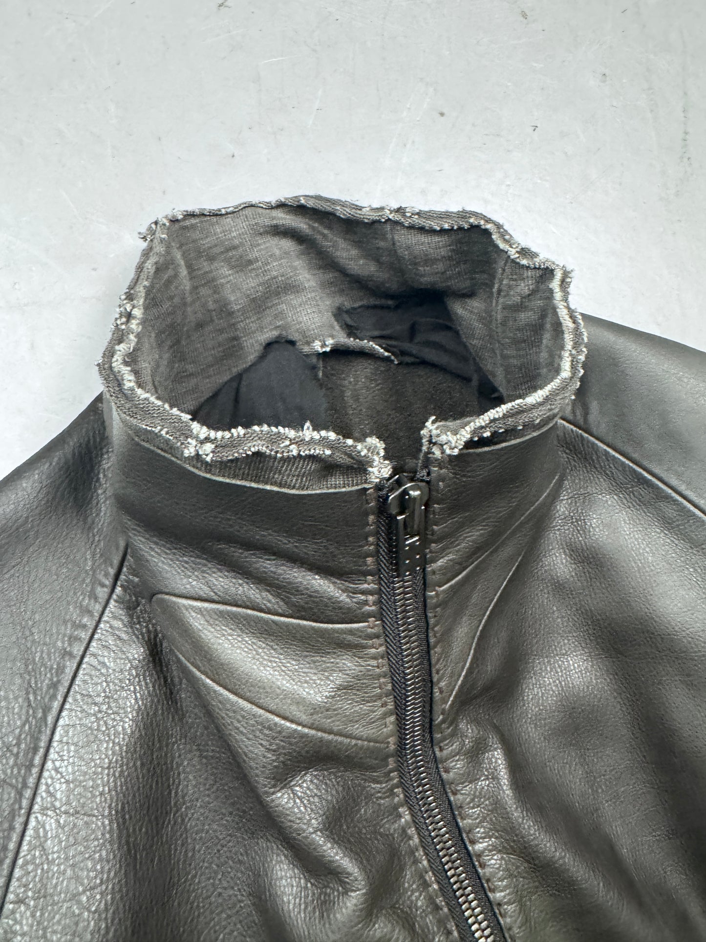 Devoa Layered Textile Anatomical Leather Jacket