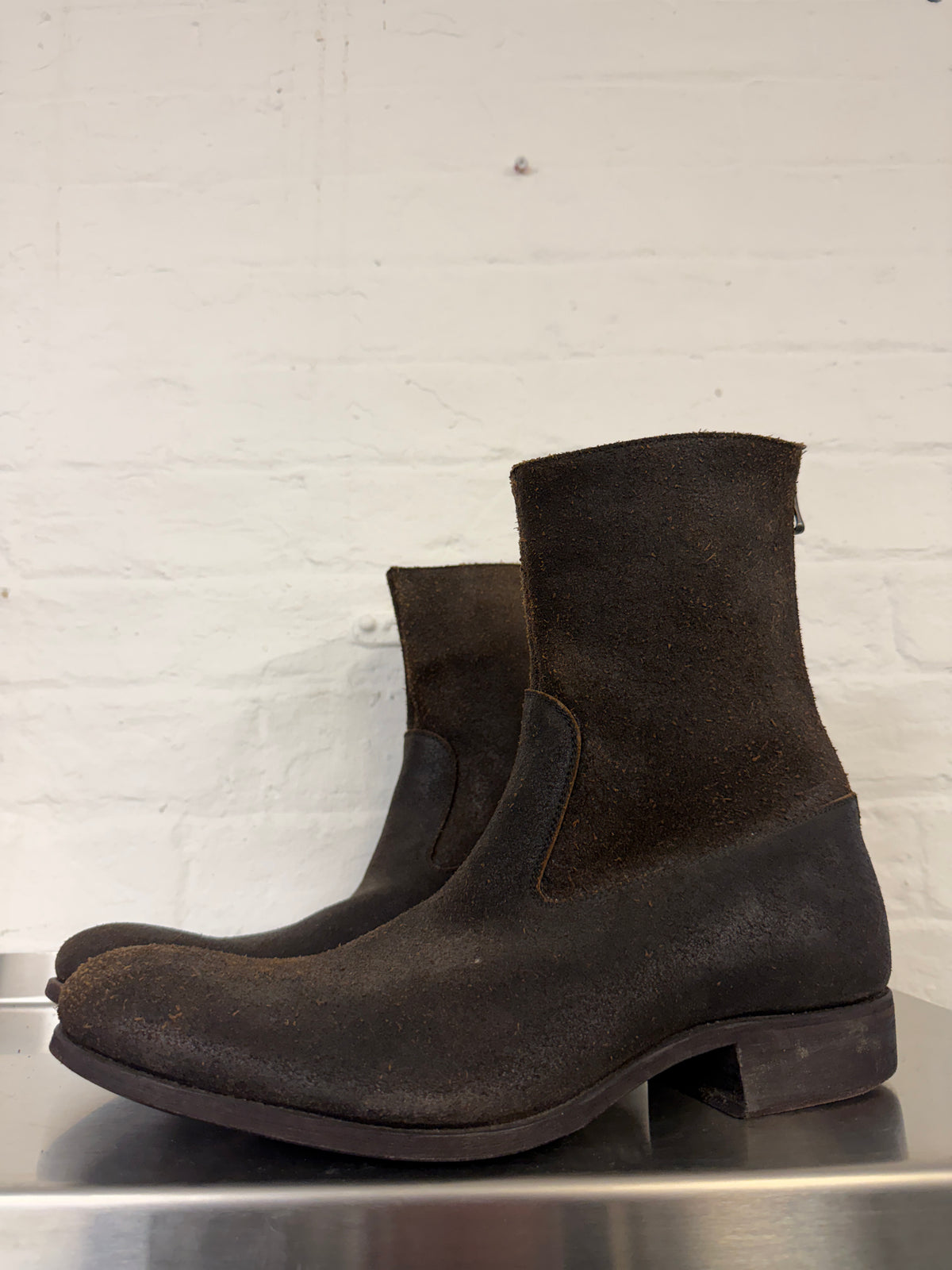 Carpe Diem Reverse Horse Leather Back-Zip Boots (43/44)