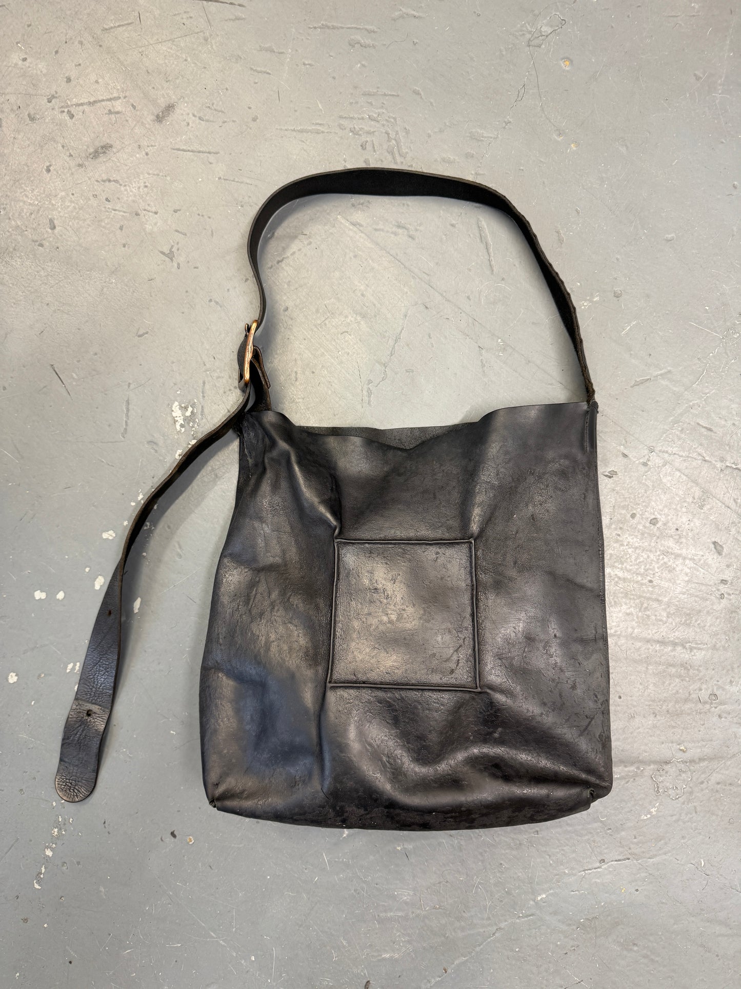 Kagari Yusuke Moulded Square Coated Leather Side Bag