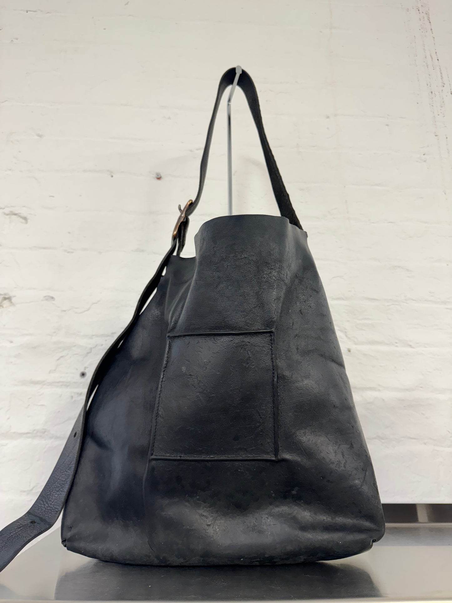 Kagari Yusuke Moulded Square Coated Leather Side Bag