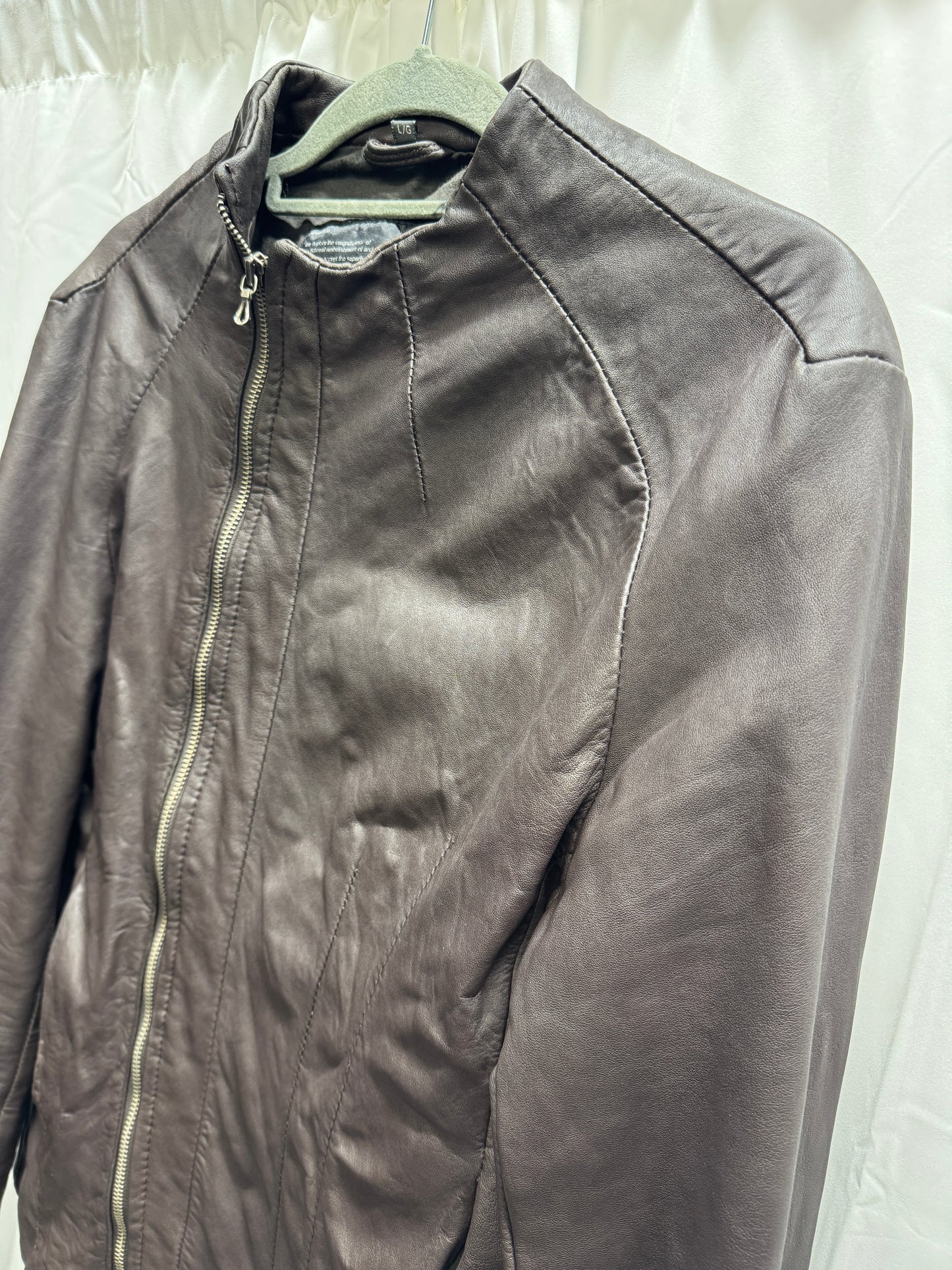 julius leather overlocked asymmetric zipper jacket