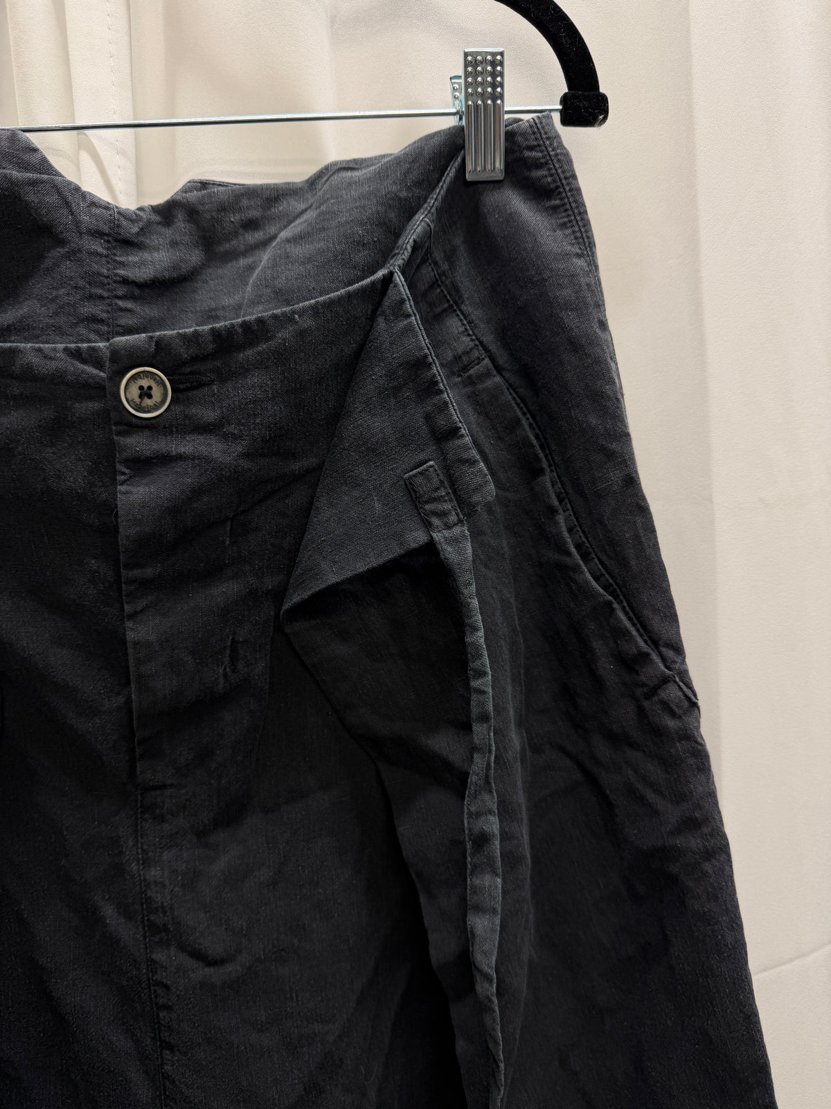 Hannibal. Washed Black Draped Cotton Trousers (M)