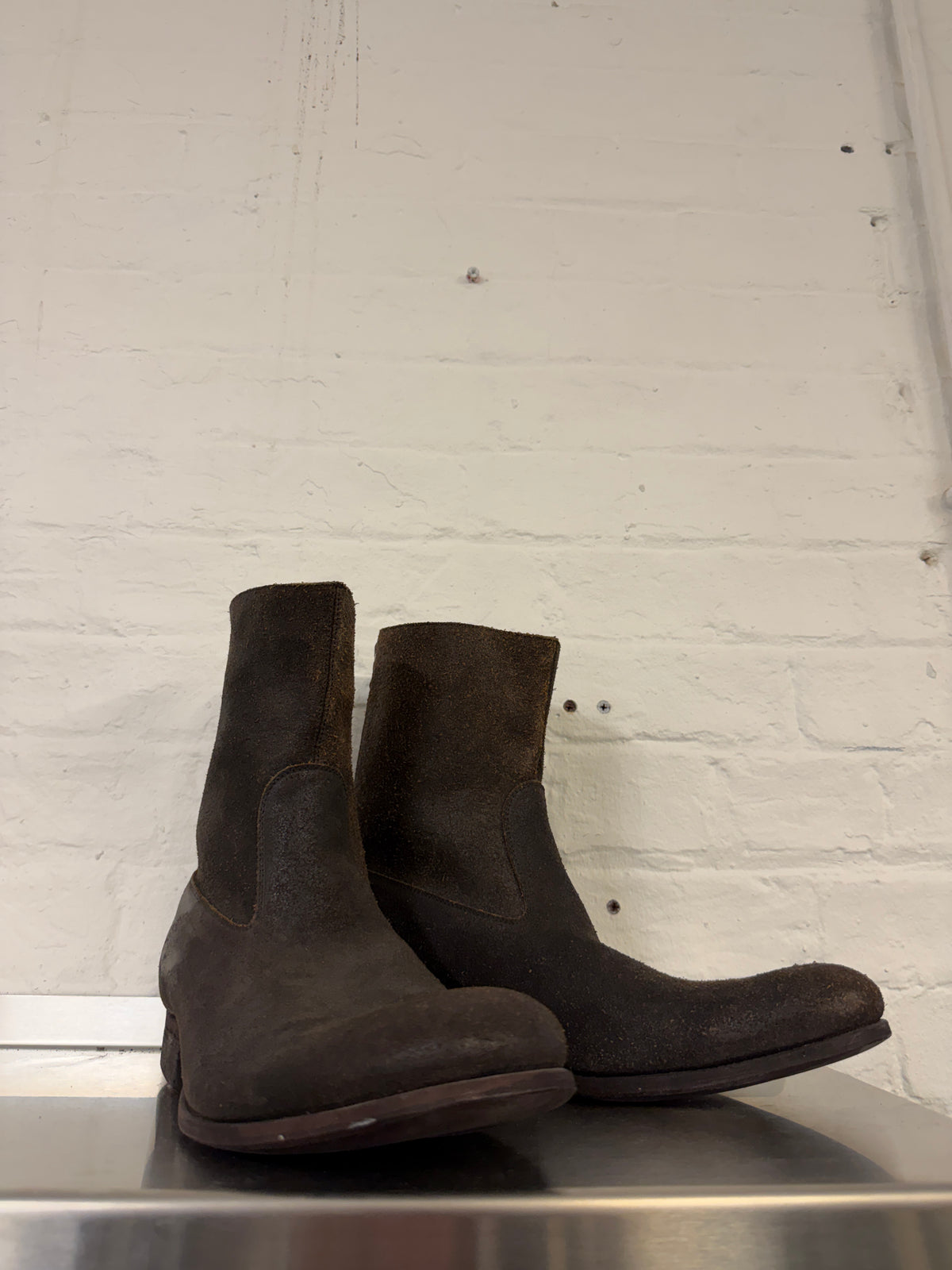 Carpe Diem Reverse Horse Leather Back-Zip Boots (43/44)
