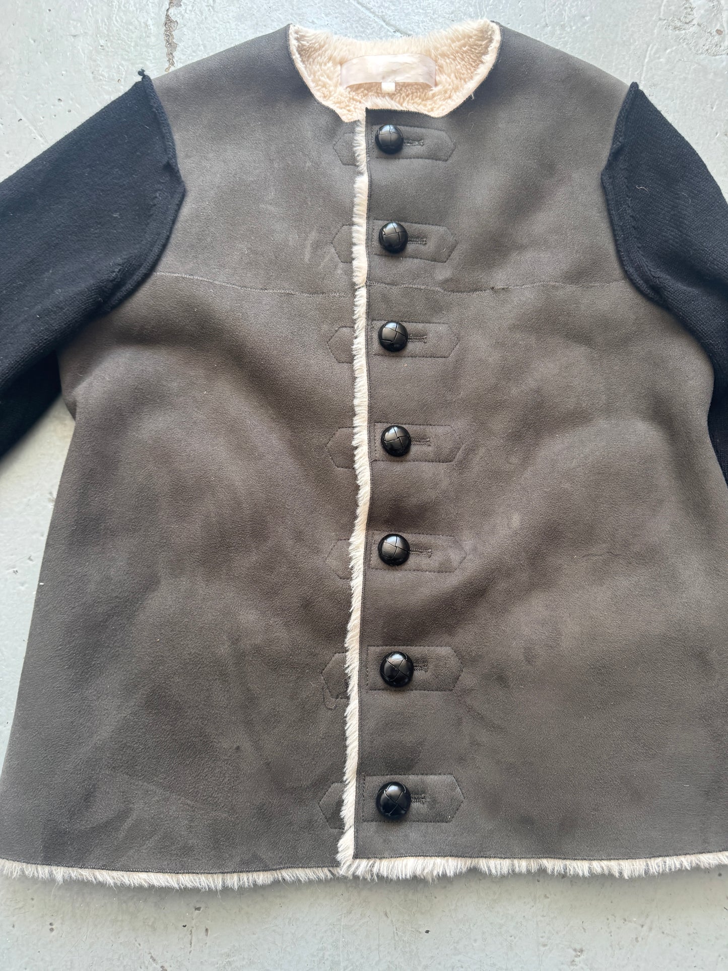 tao cdg shearling knit sleeve buttoned jacket