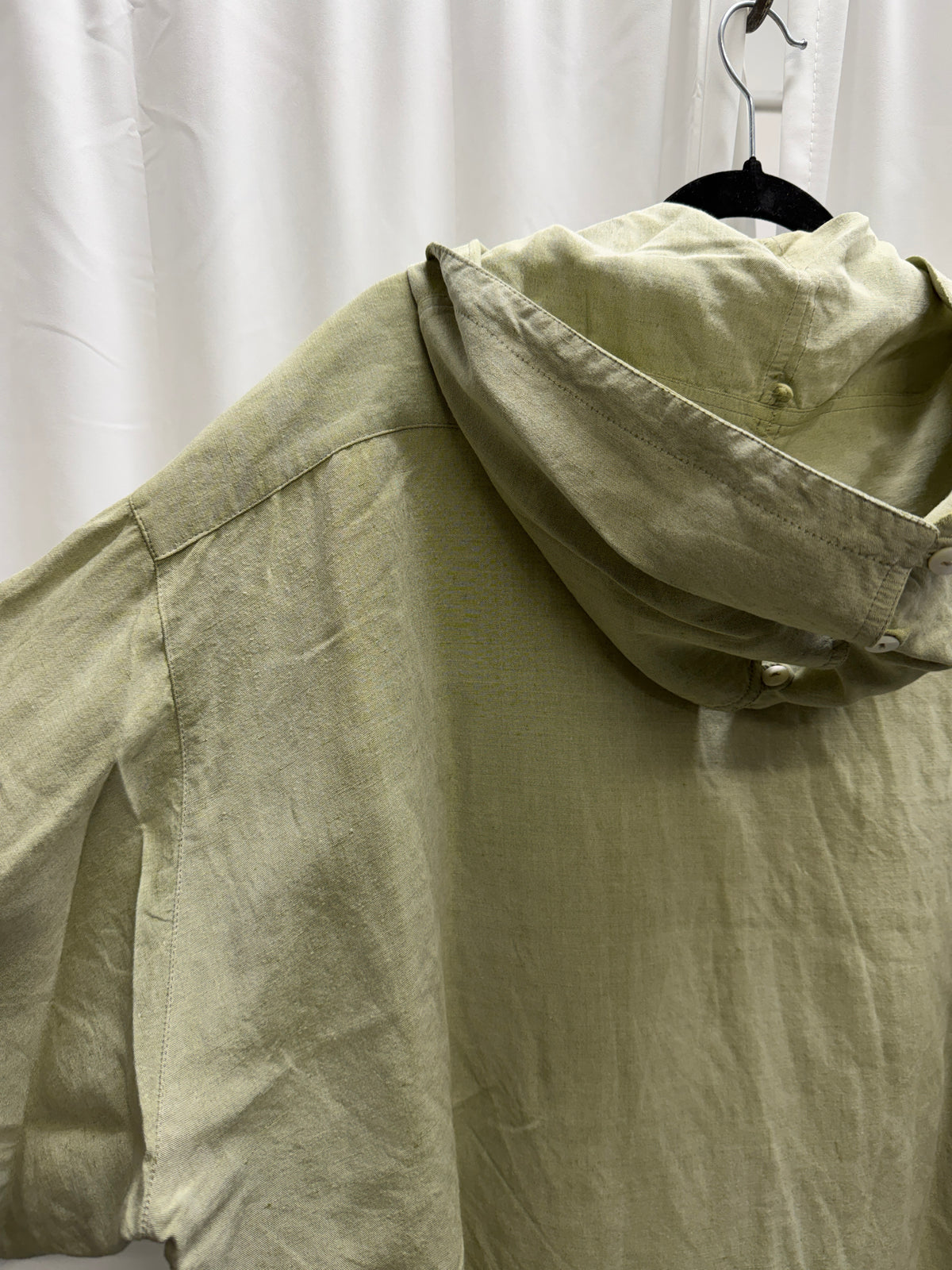 Dries Van Noten Early Pistachio Green Linen Adjustable Hooded Shirt (L)