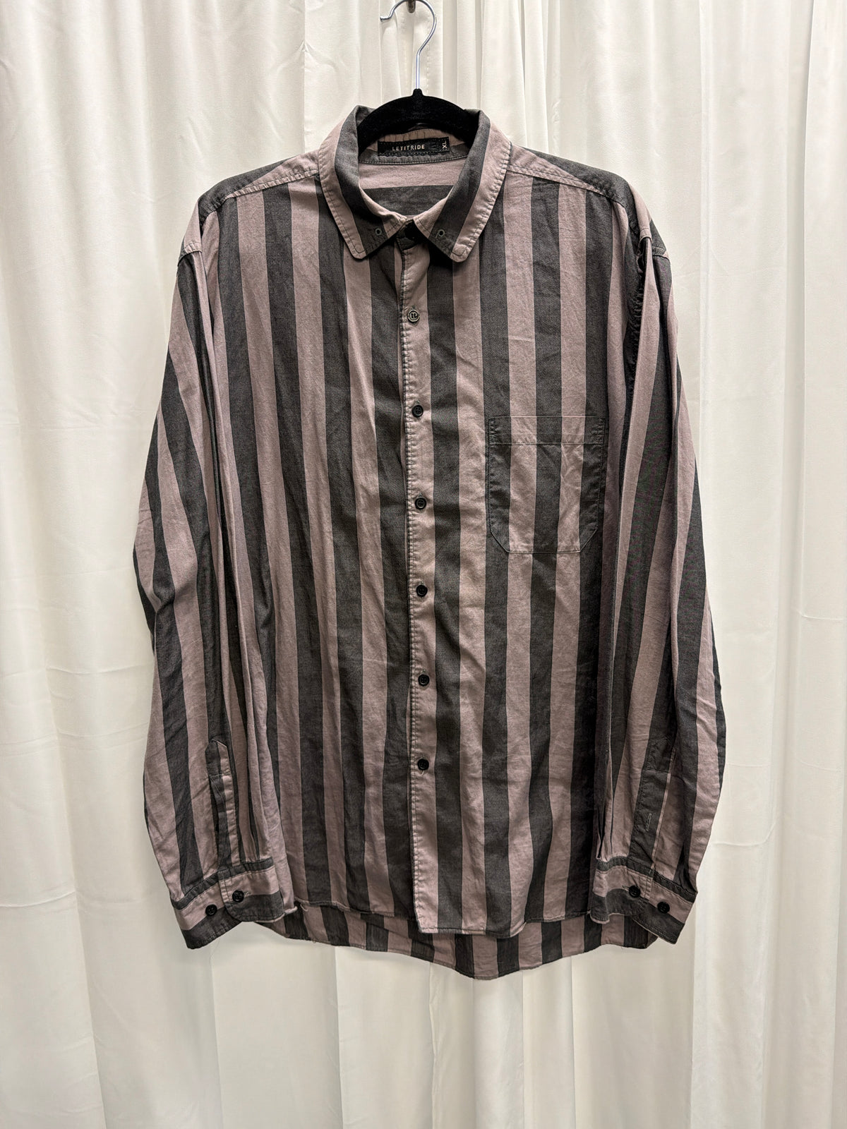 2000s English Brand Shirt — Vertical Stripe Cotton Button-Up (XL)