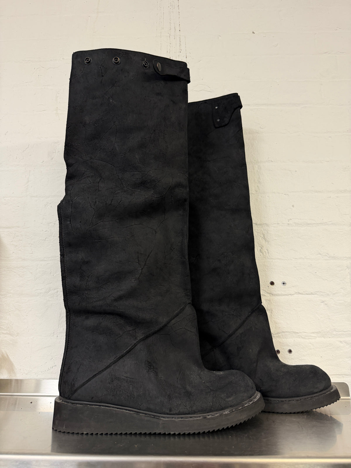 Rick Owens FW08–09 Tall Black Suede Boots (43)