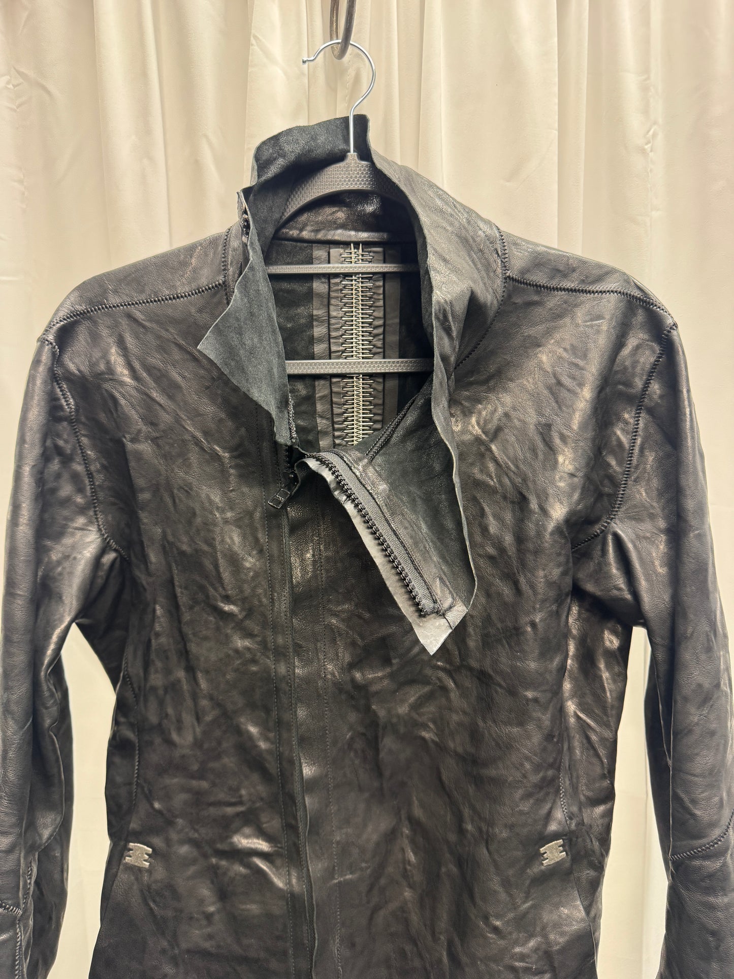Isaac Sellam Experience Spine + Elbow Thumbholed High Neck Leather Jacket