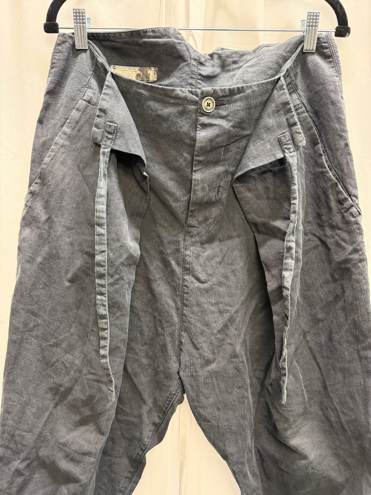 Hannibal. Washed Black Draped Cotton Trousers (M)