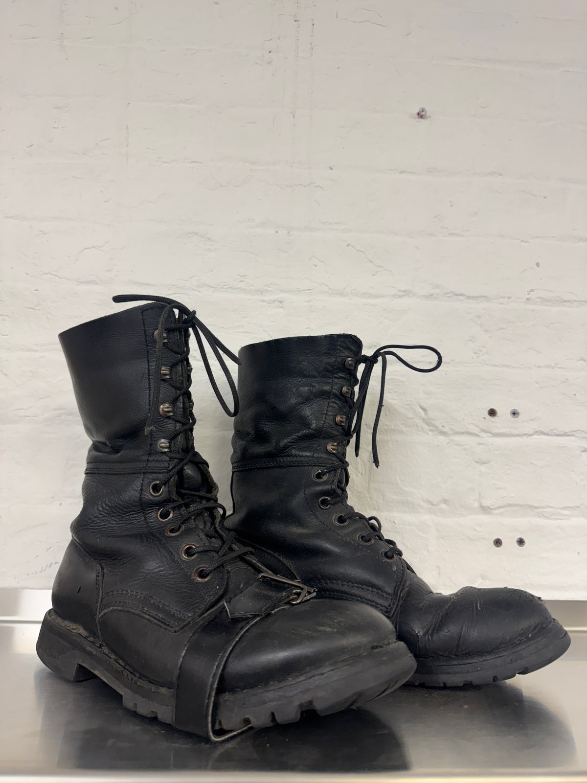 Buckled Strap Detail Military Leather Combat Boots