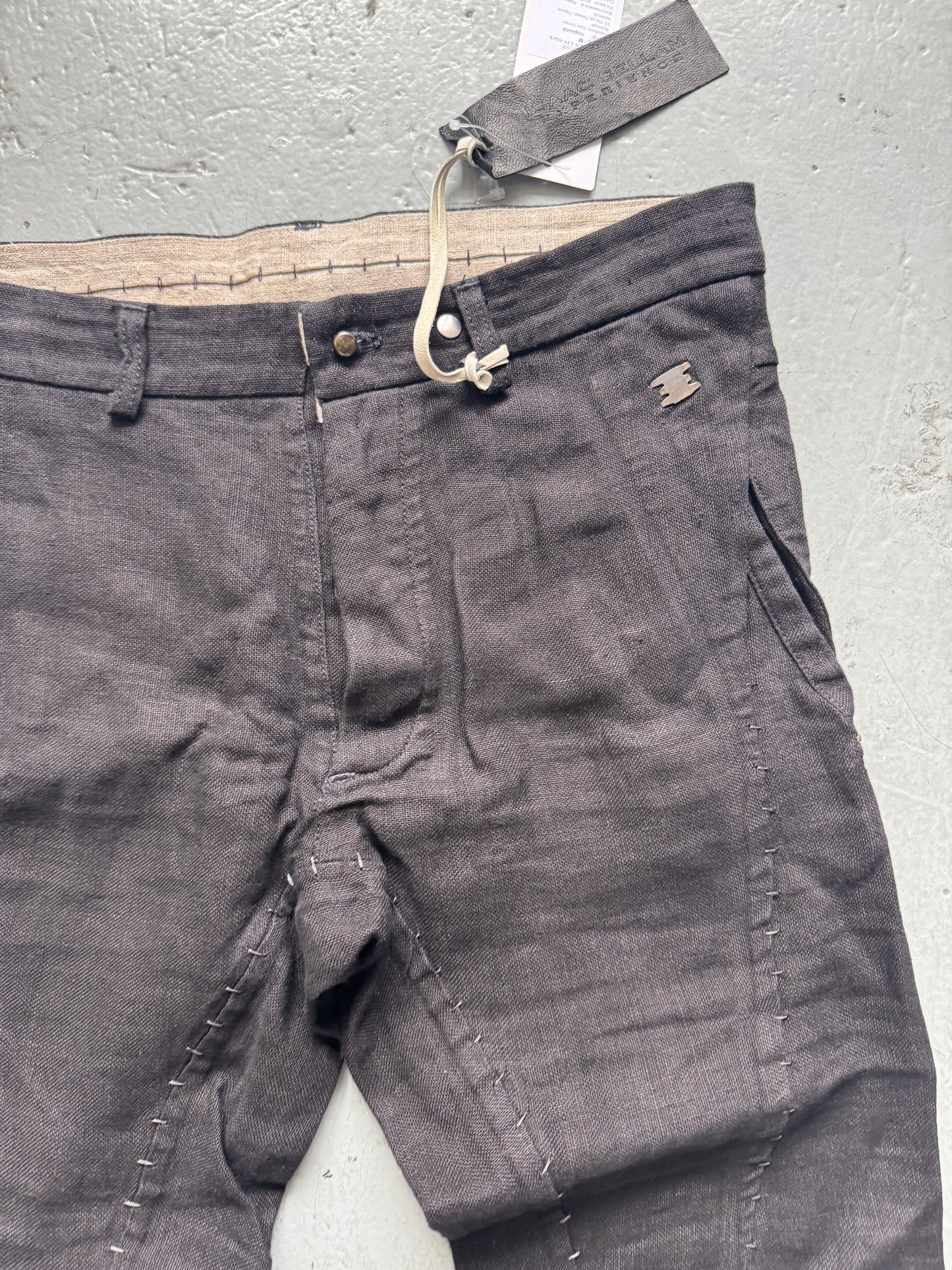 isaac sellam staple stitch metal detail linen twist pants