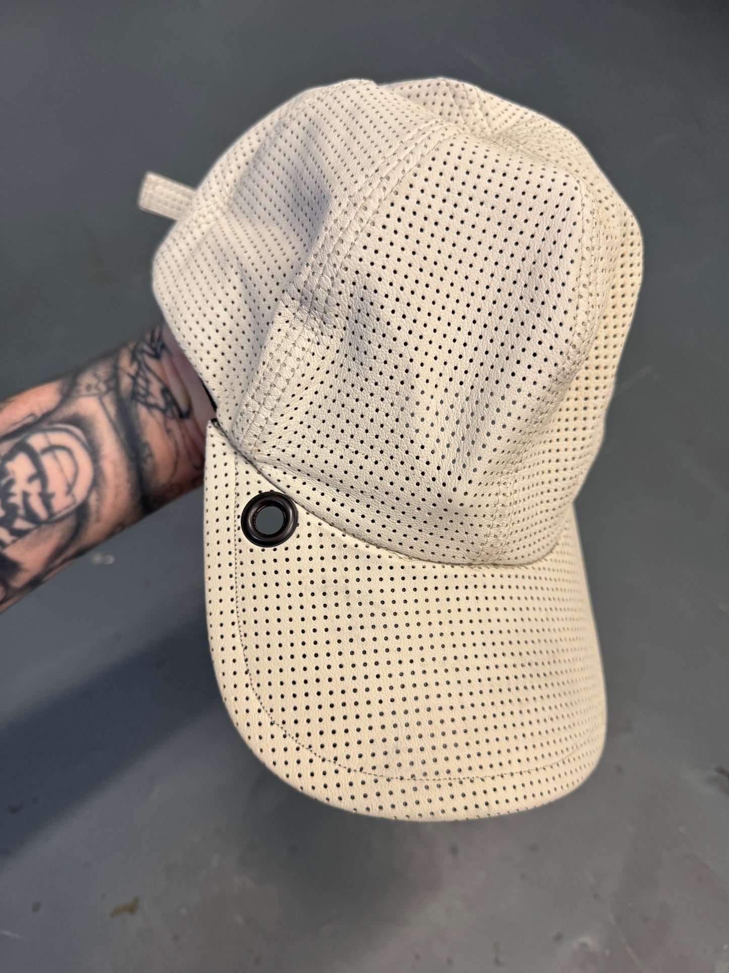 Luca Stucci White Perforated Lambskin Cap