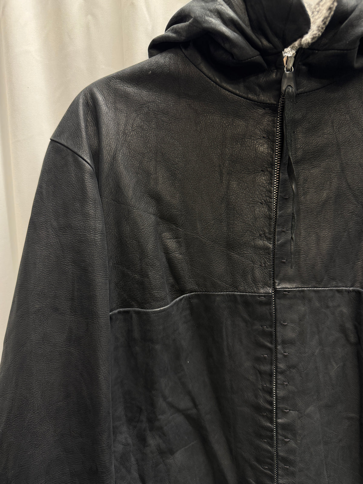 m.a+ Knit-Lined Leather Hooded Aviator Jacket