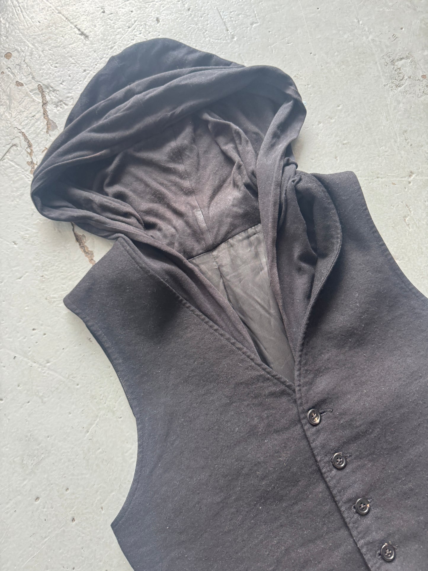 ann demeulemeester hood layer waistcoat