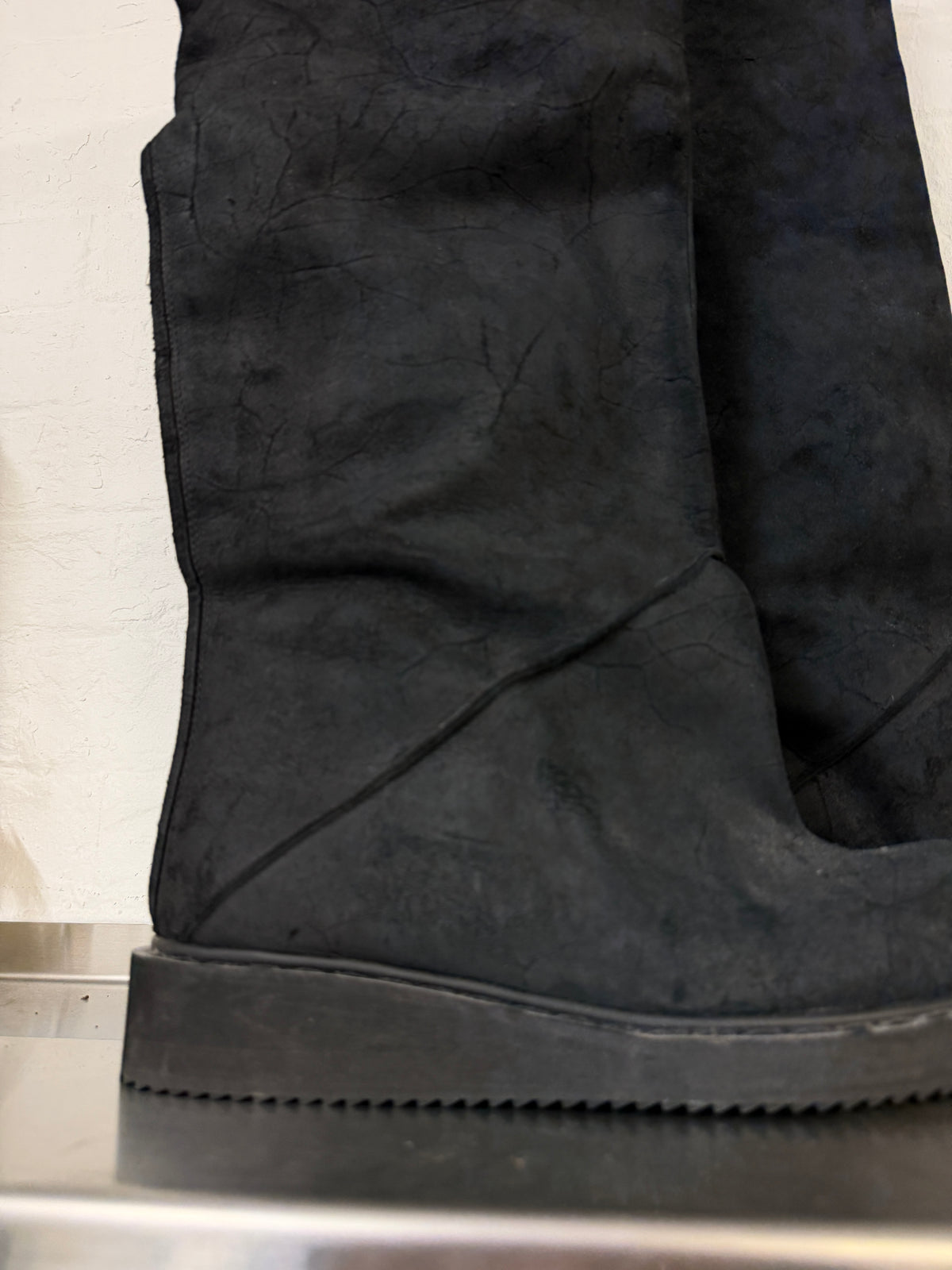 Rick Owens FW08–09 Tall Black Suede Boots (43)