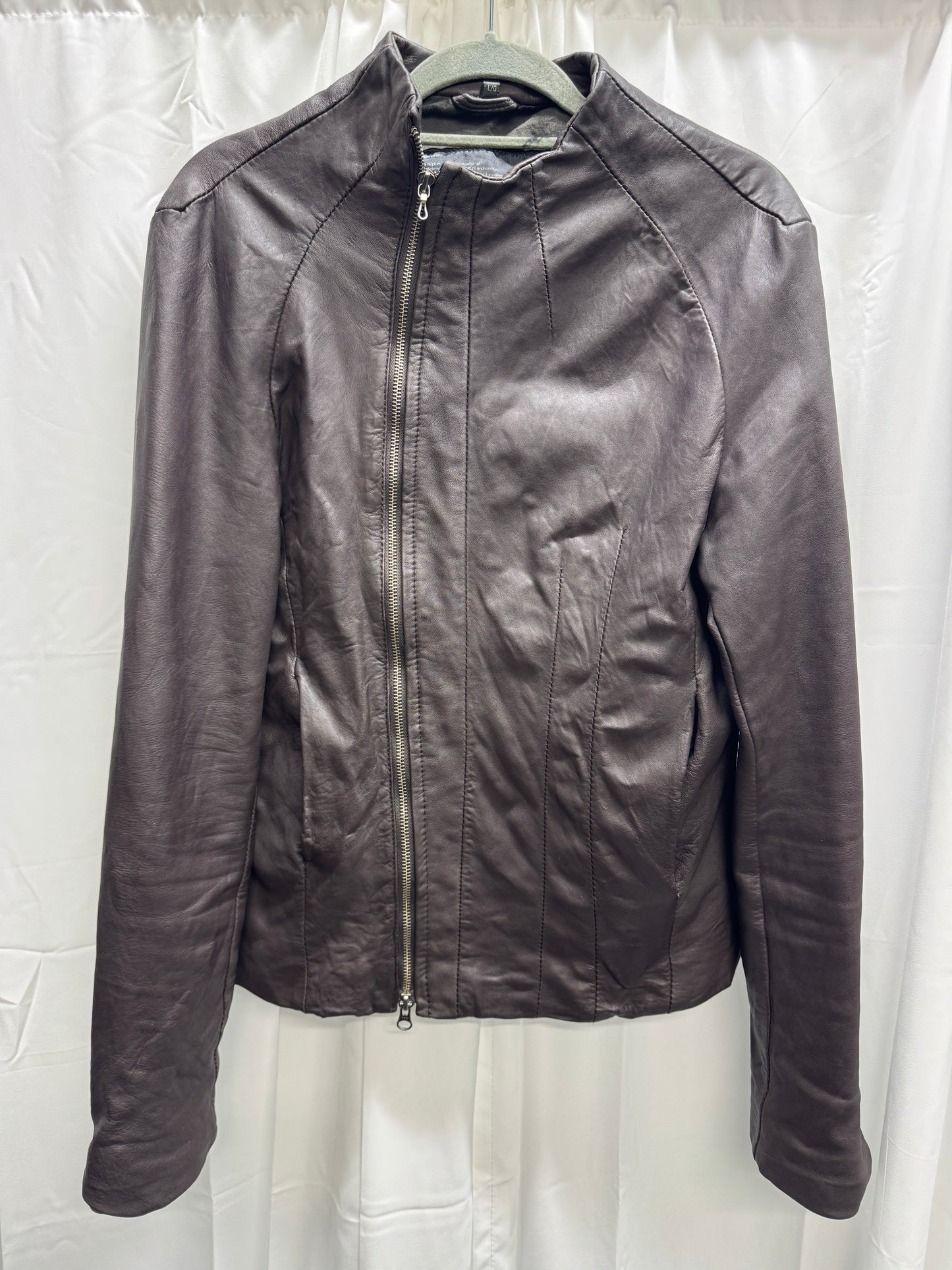 julius leather overlocked asymmetric zipper jacket