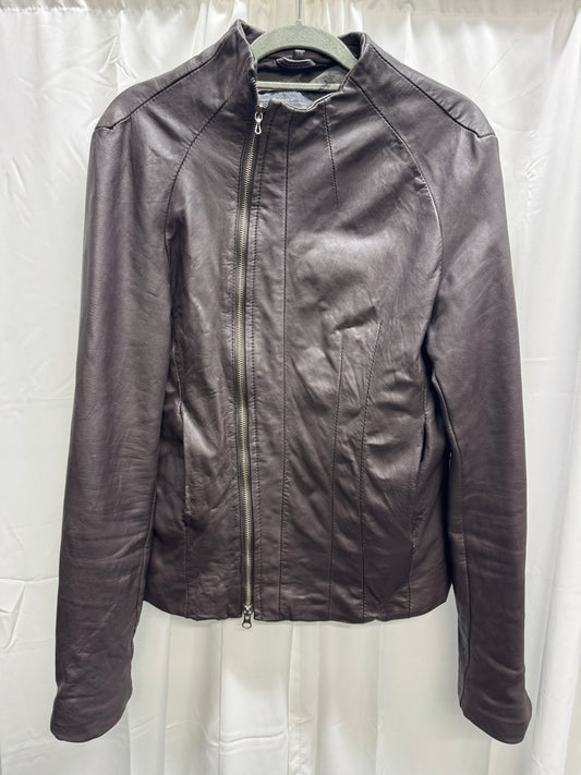 julius leather overlocked asymmetric zipper jacket