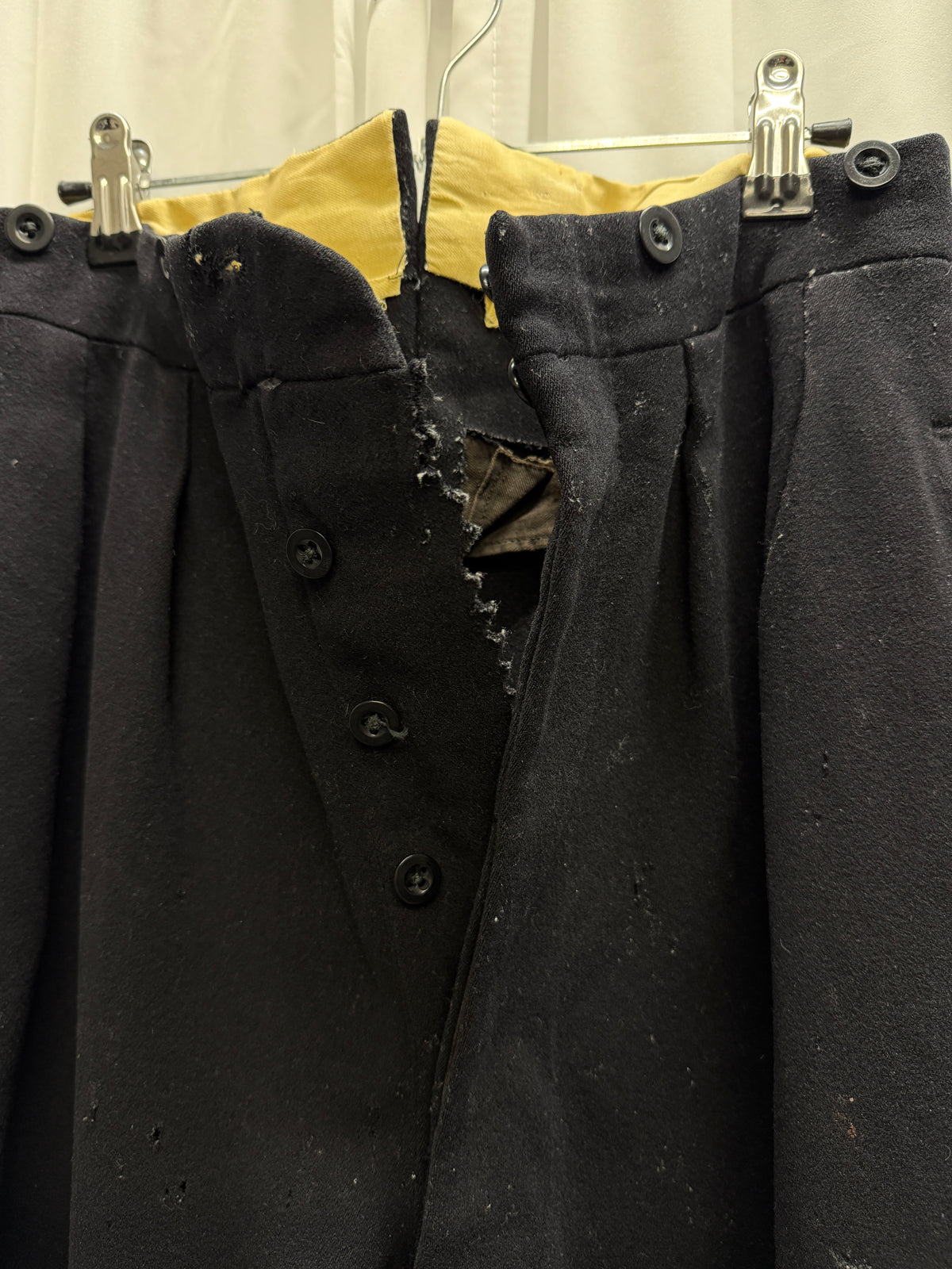 Antique Thrashed/Repaired Wool Wide-Leg Trousers (S)
