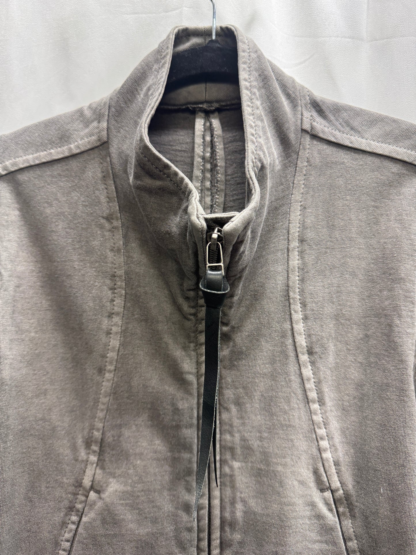 the viridi anne anatomical seam leather detail raw jacket