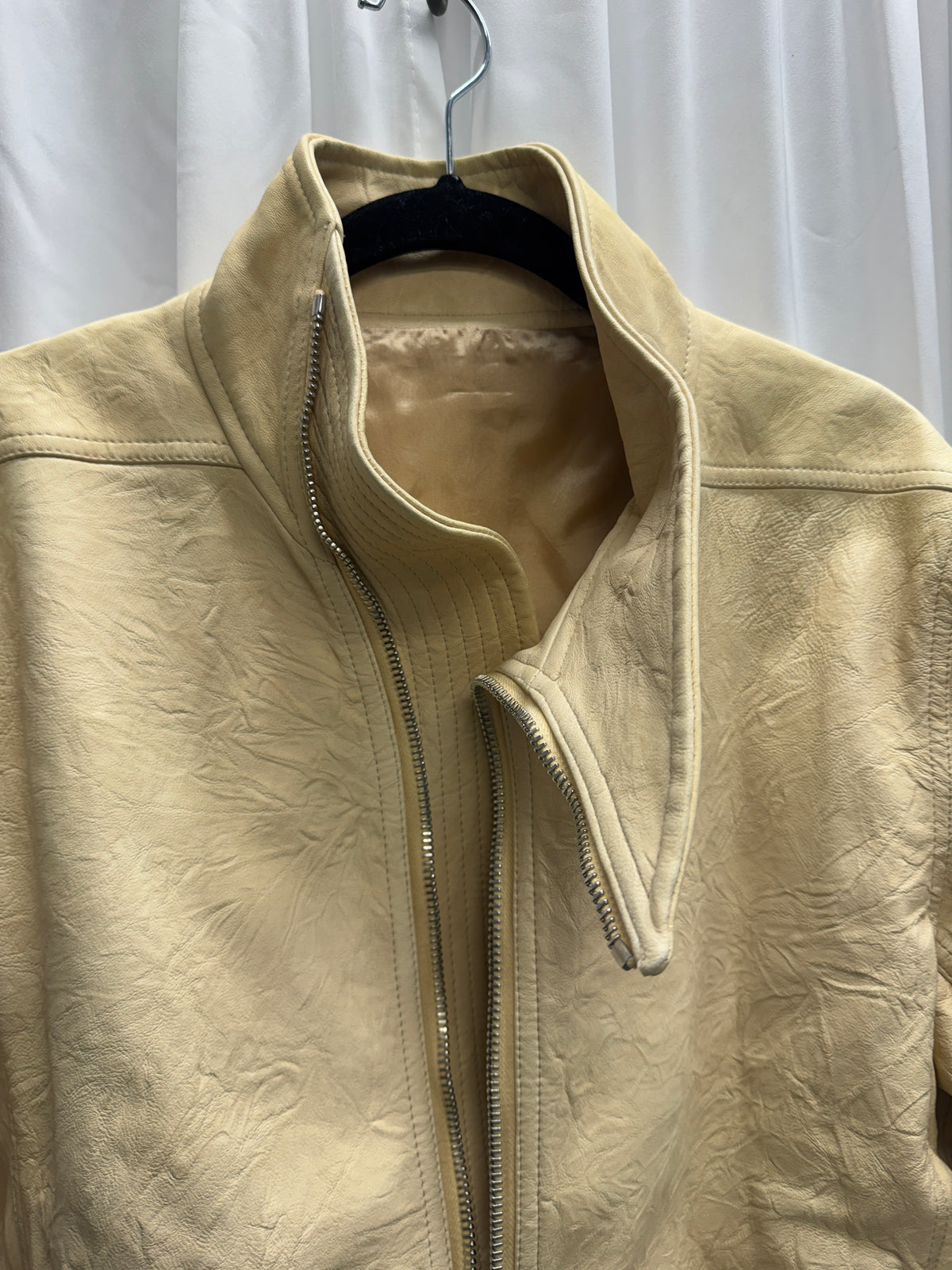 Rick Owens SS15 Faun Bone Lamb Leather Textured Mollino Jacket