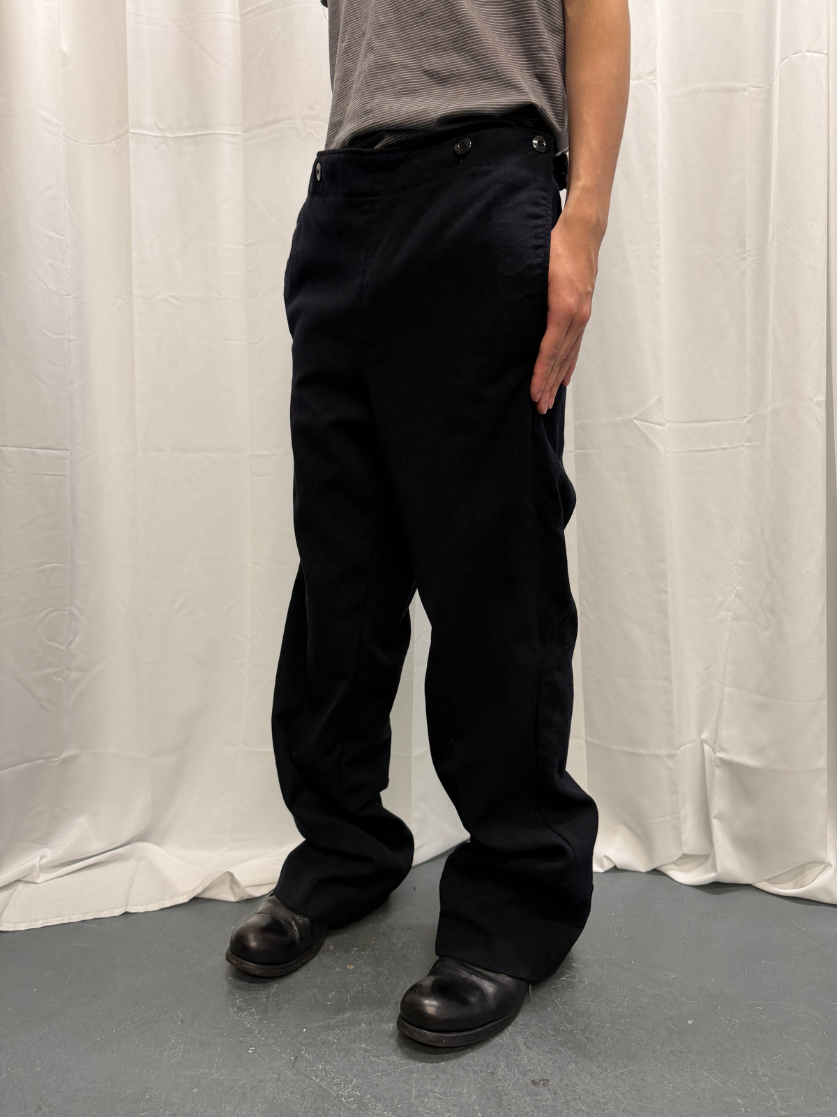 Vintage German Military Navy Buttoned Wool Trousers