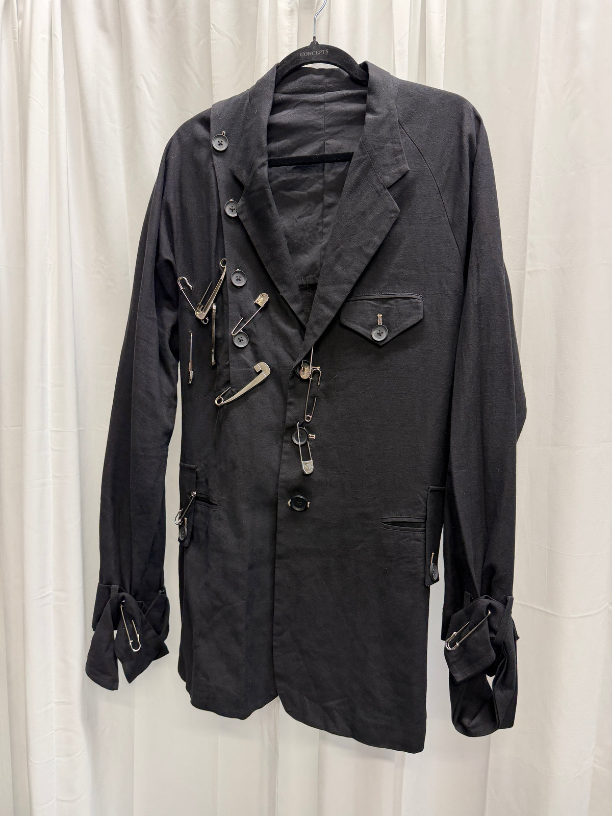Yohji Yamamoto Pour Homme Cluster Safety Pin Asymmetric Buttoned Blazer (M)