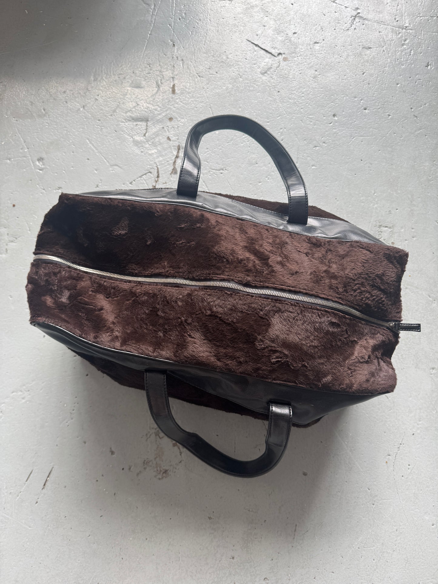 jean colonna faux fur and leather boston bag