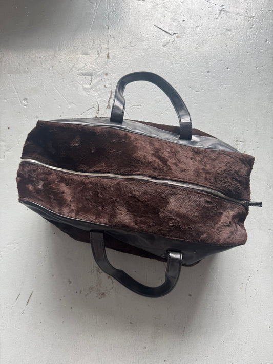 jean colonna faux fur and leather boston bag