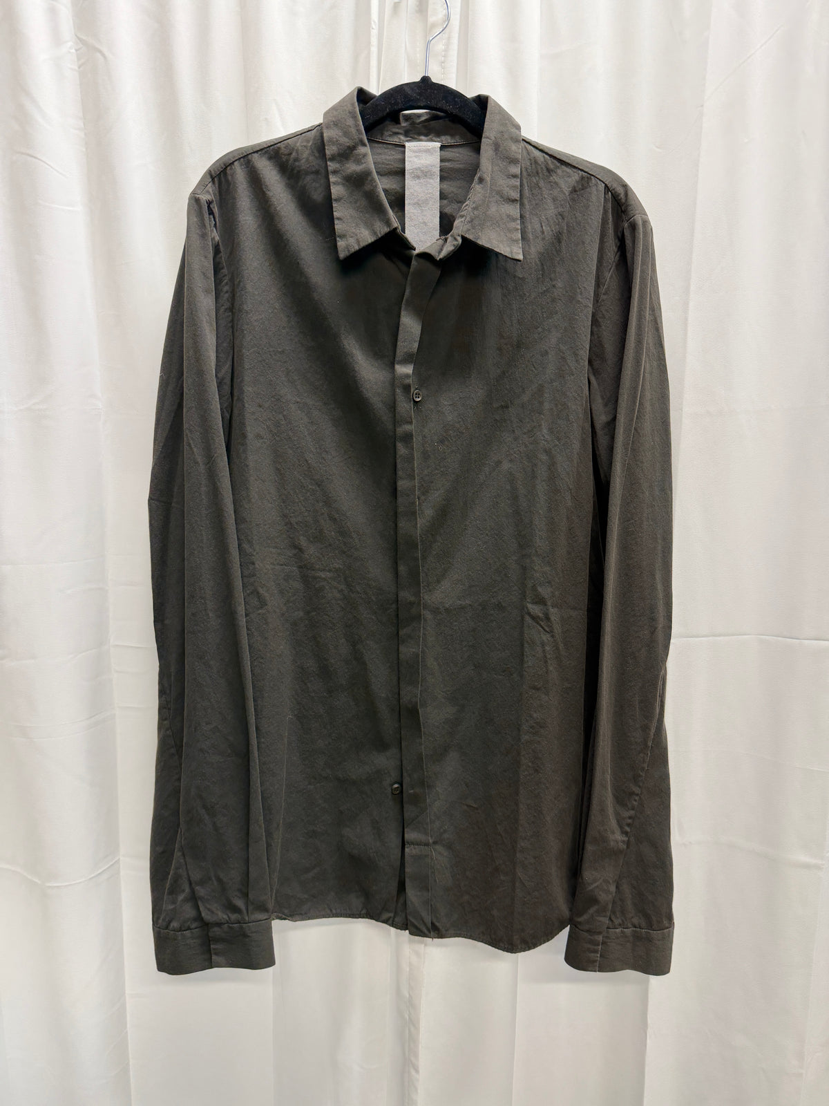 LM Altieri (Carpe Diem) 2005 Olive Cotton Fold-Placket Shirt (L)
