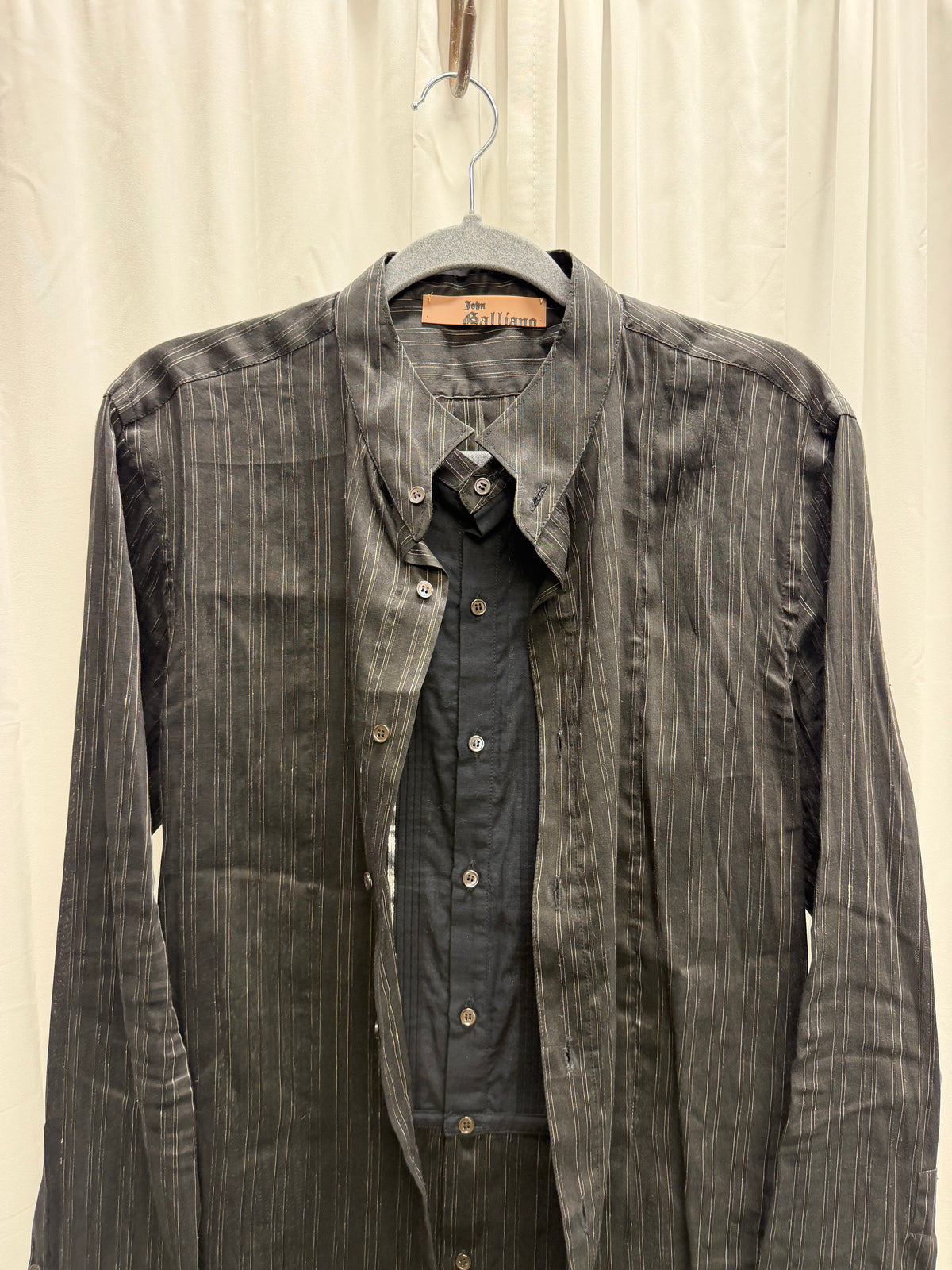 John Galliano c.2004 Double-Layer Linen Silk Pinstripe Shirt (M)