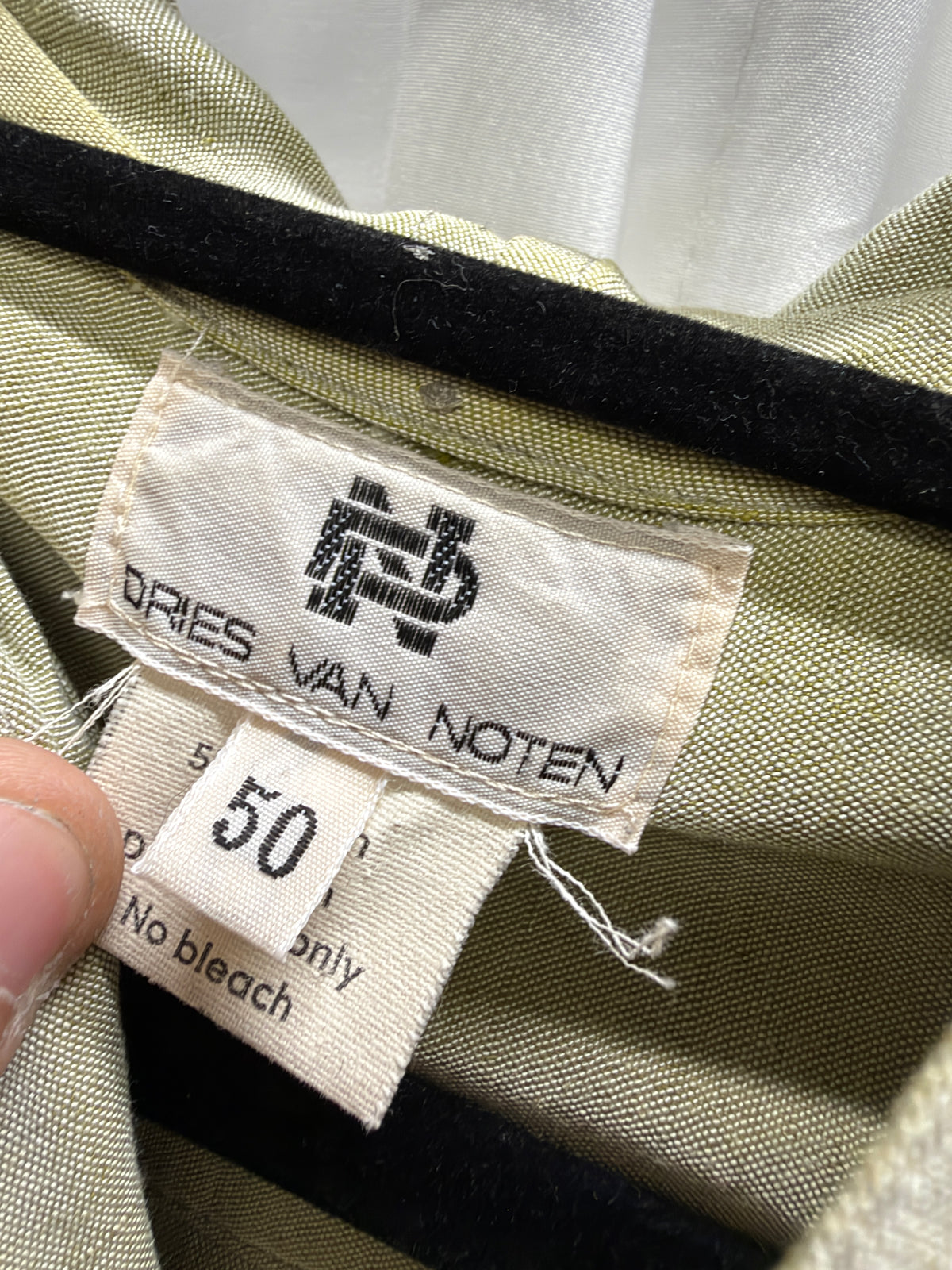 Dries Van Noten Early Pistachio Green Linen Adjustable Hooded Shirt (L)