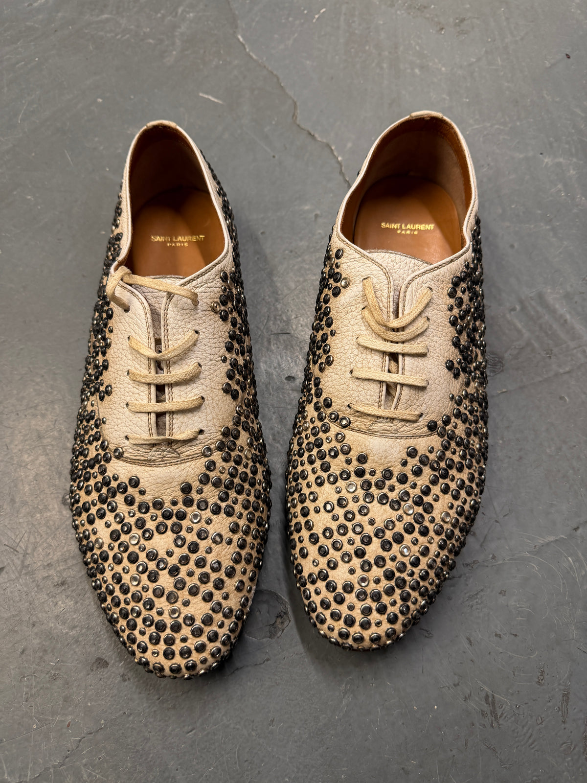 Saint Laurent Paris All Over Studded Leather Derby Shoes (44/45)