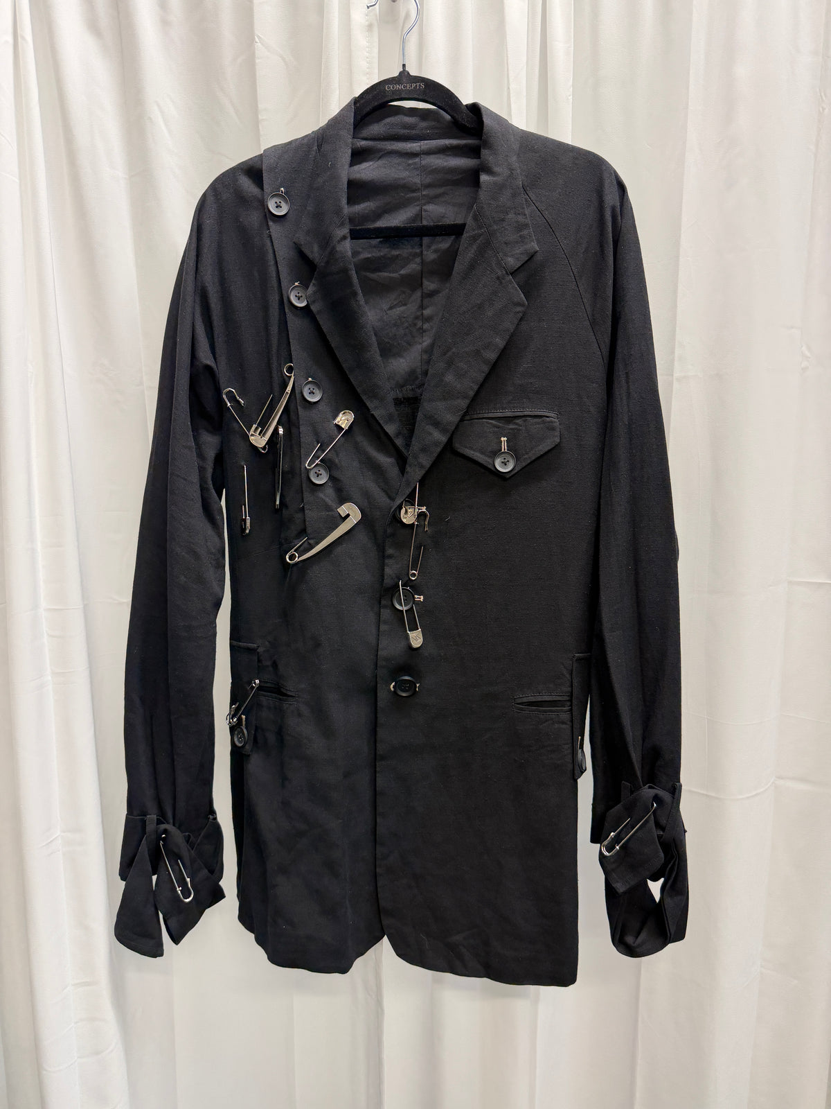 Yohji Yamamoto Pour Homme Cluster Safety Pin Asymmetric Buttoned Blazer (M)