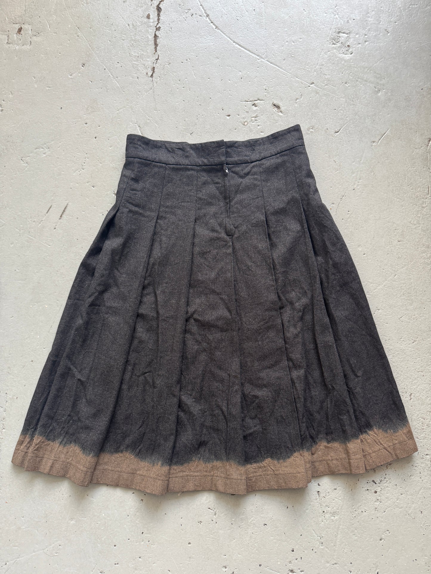 comme des garçons dip bleach wool pleat skirt