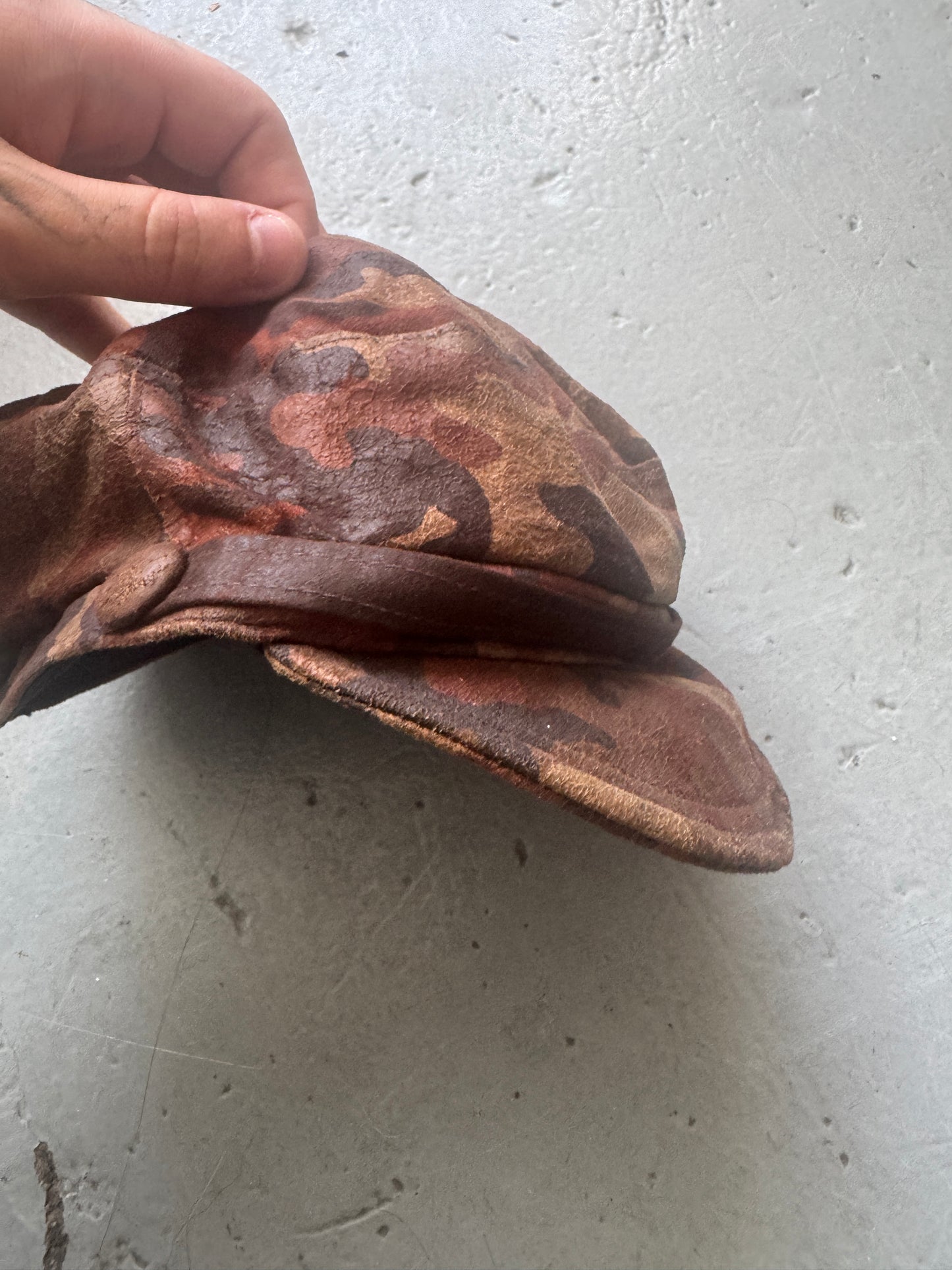 camo leather casquette hat