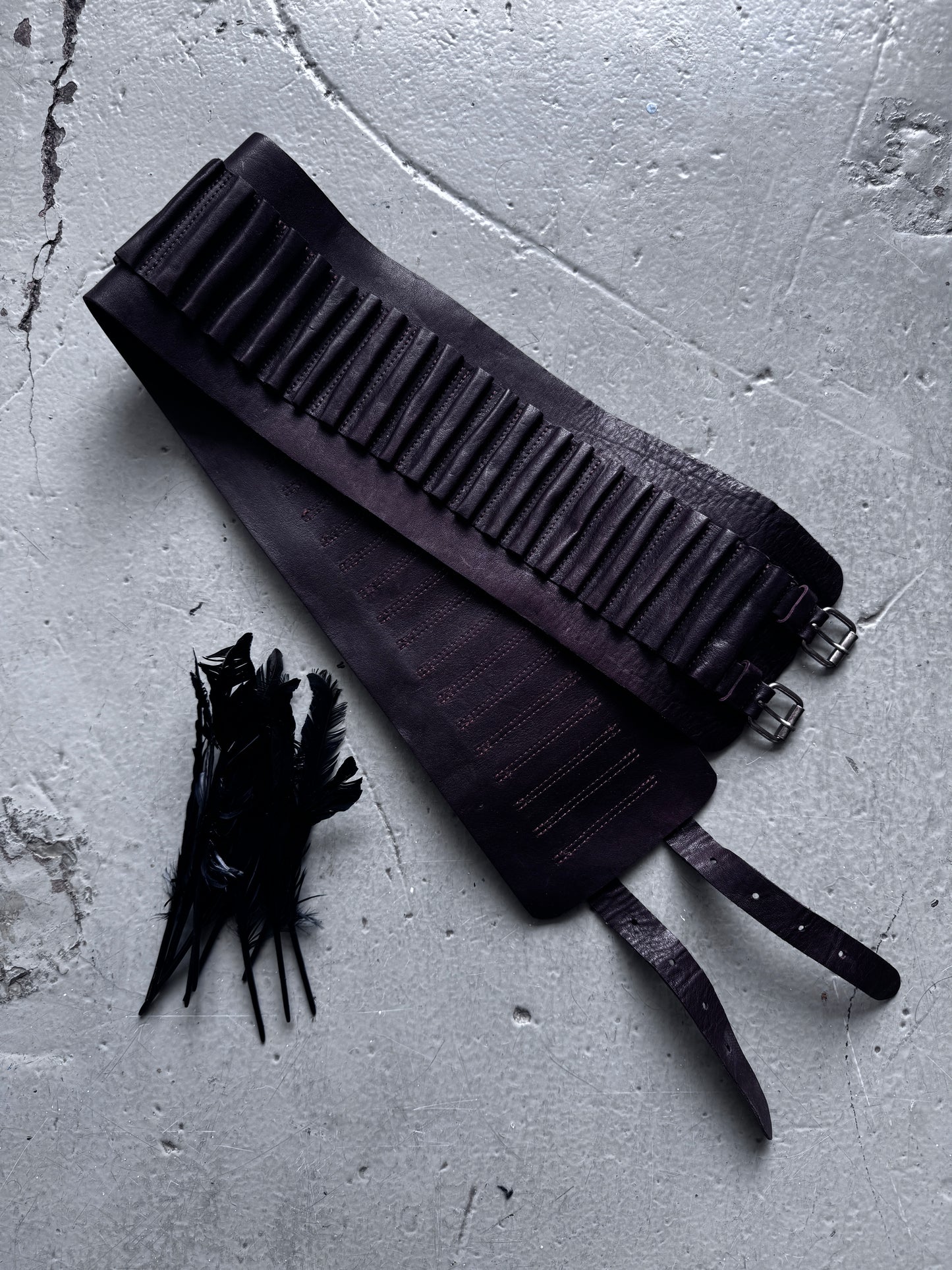 ann demeulemeester leather feather ammunition belt