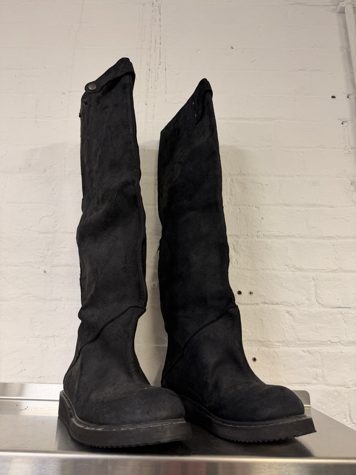 Rick Owens FW08–09 Tall Black Suede Boots (43)