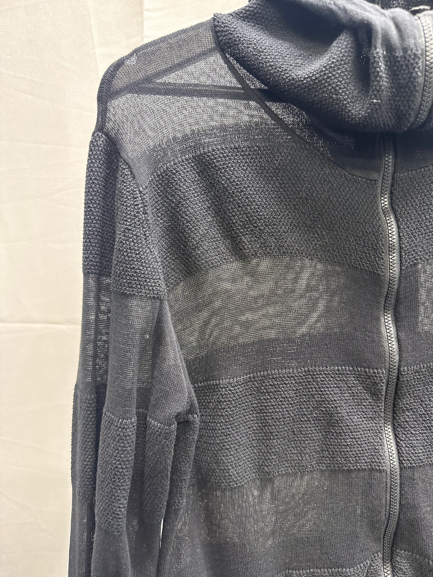 civarize high collar semi sheer stripe hoodie
