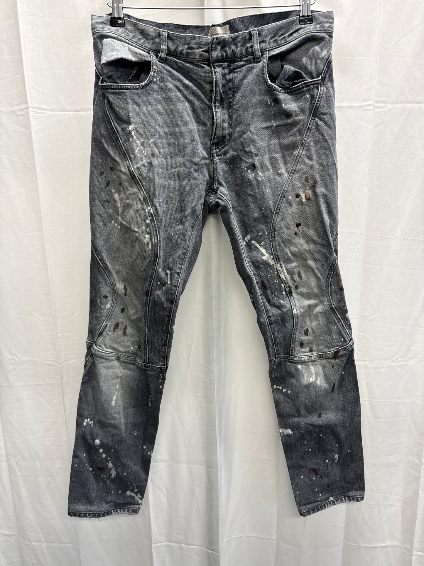 faith connexion grey denim splatter jeans