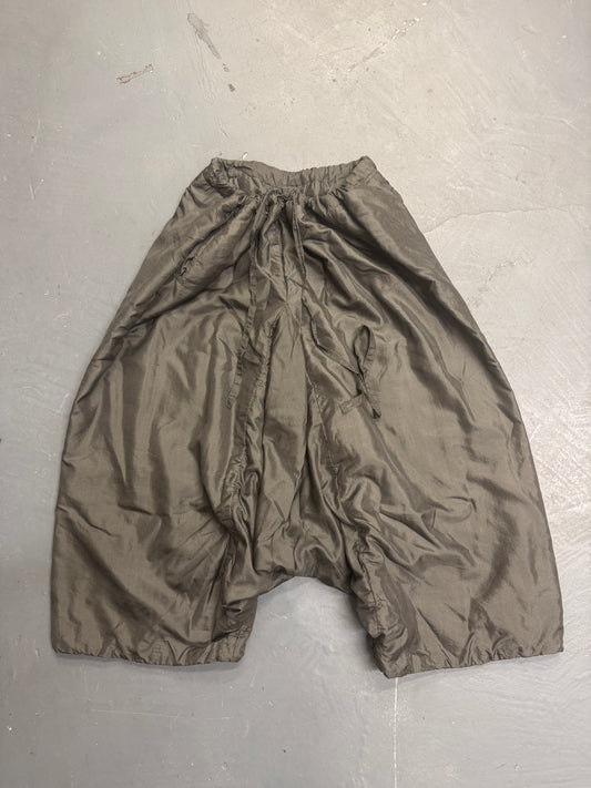 egg trading padded silk drop crotch crop trousers