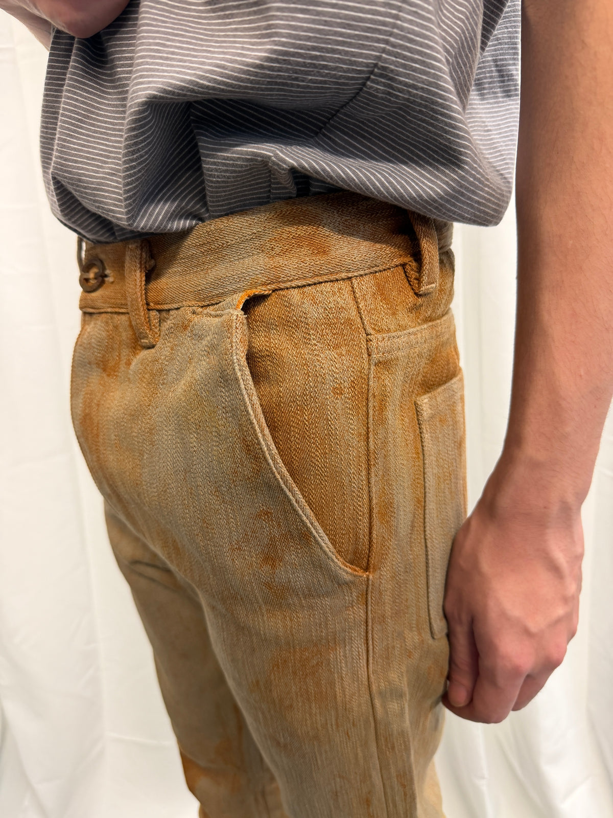 DEEPTI 018-19 D145 Rust Stained Selvedge Denim Trouser