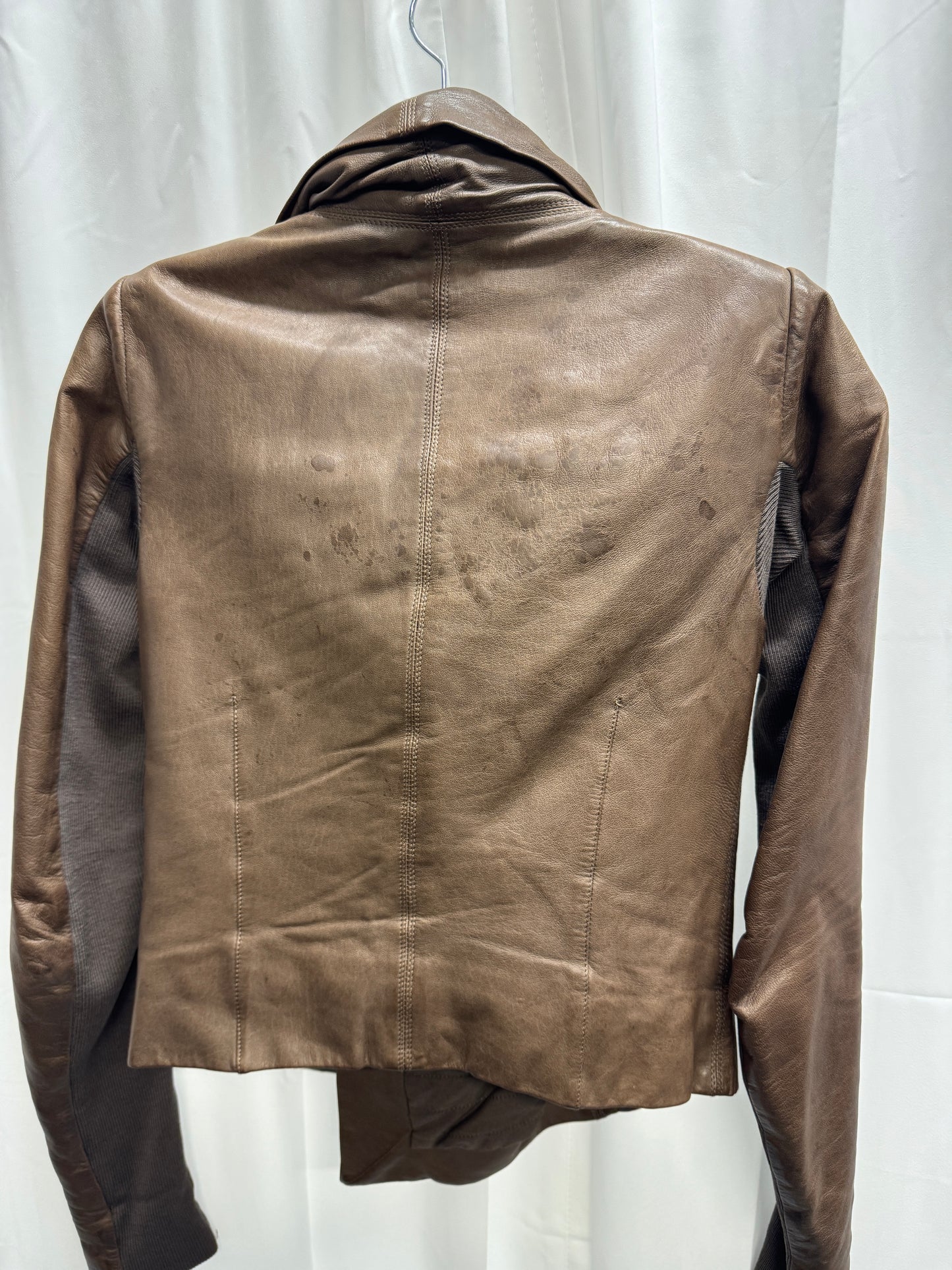 Rick Owens Asymmetric High Neck Leather Jacket