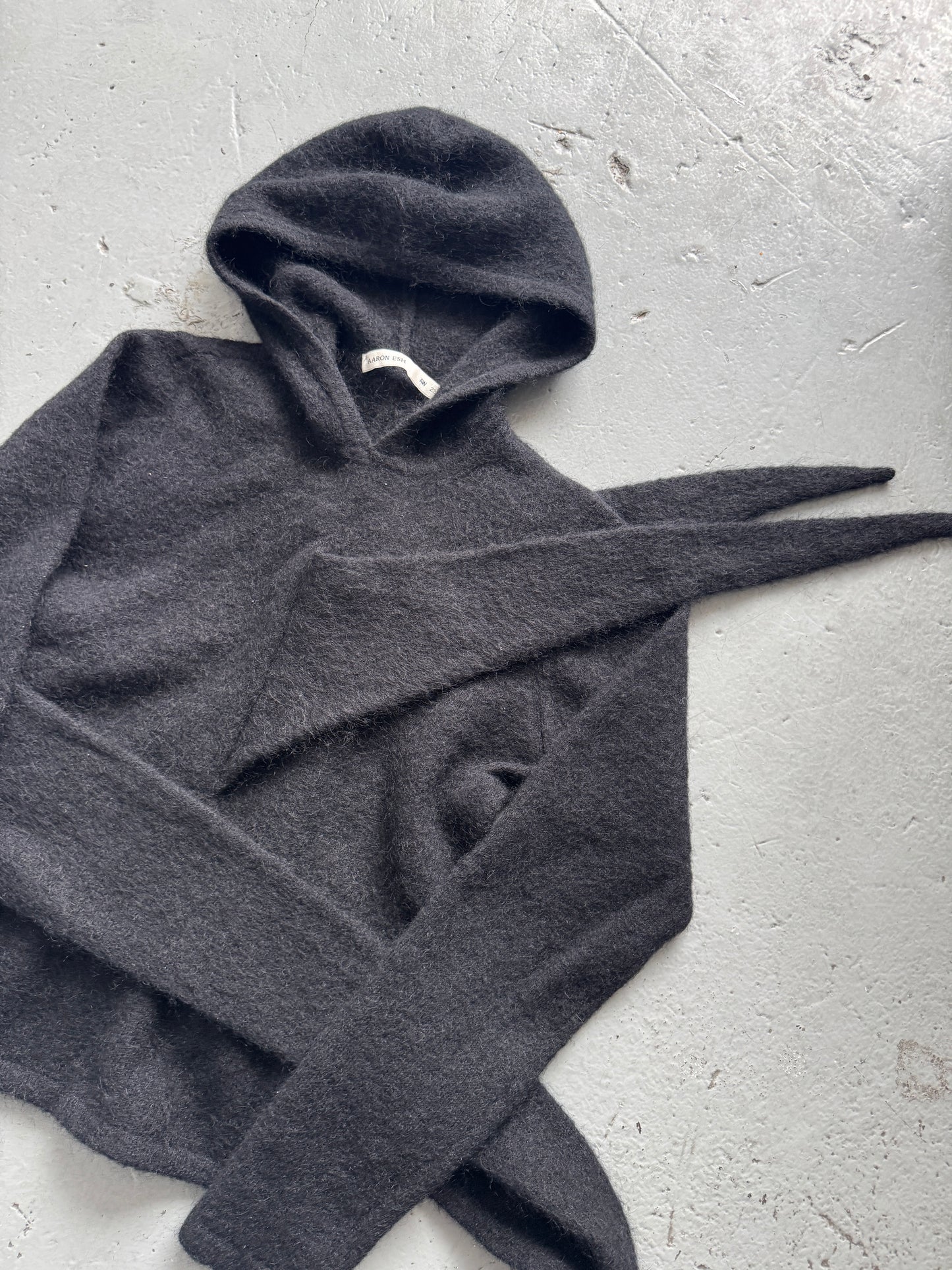 aaron esh adjustable tie mohair hoodie