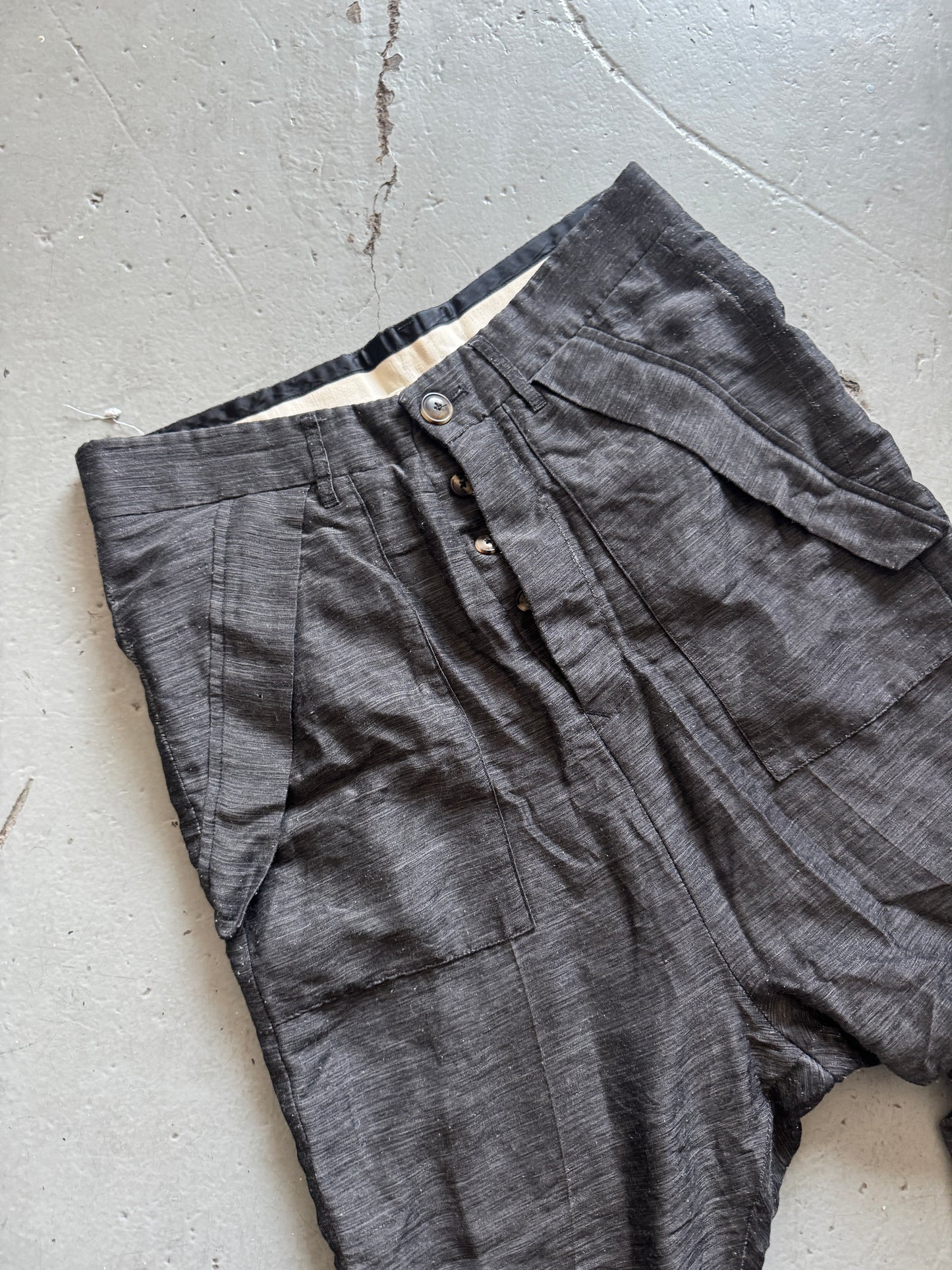 rick owens 2000s linen overlap pocket trouser